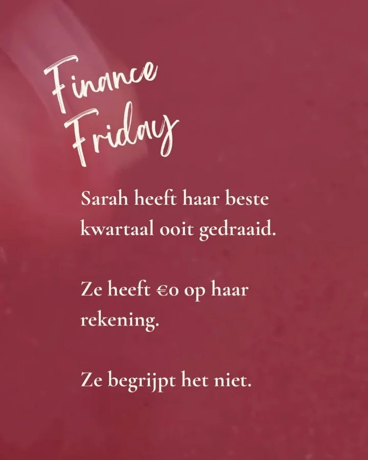 Sarah draaide haar beste kwartaal ooit. 
En stond op het einde van de maand naar een leeg saldo te staren.

Niet omdat ze slecht bezig was.
 Haar klanten betalen op 30 dagen, haar kosten lopen op dag &eacute;&eacute;n en niemand heeft haar ooit het v