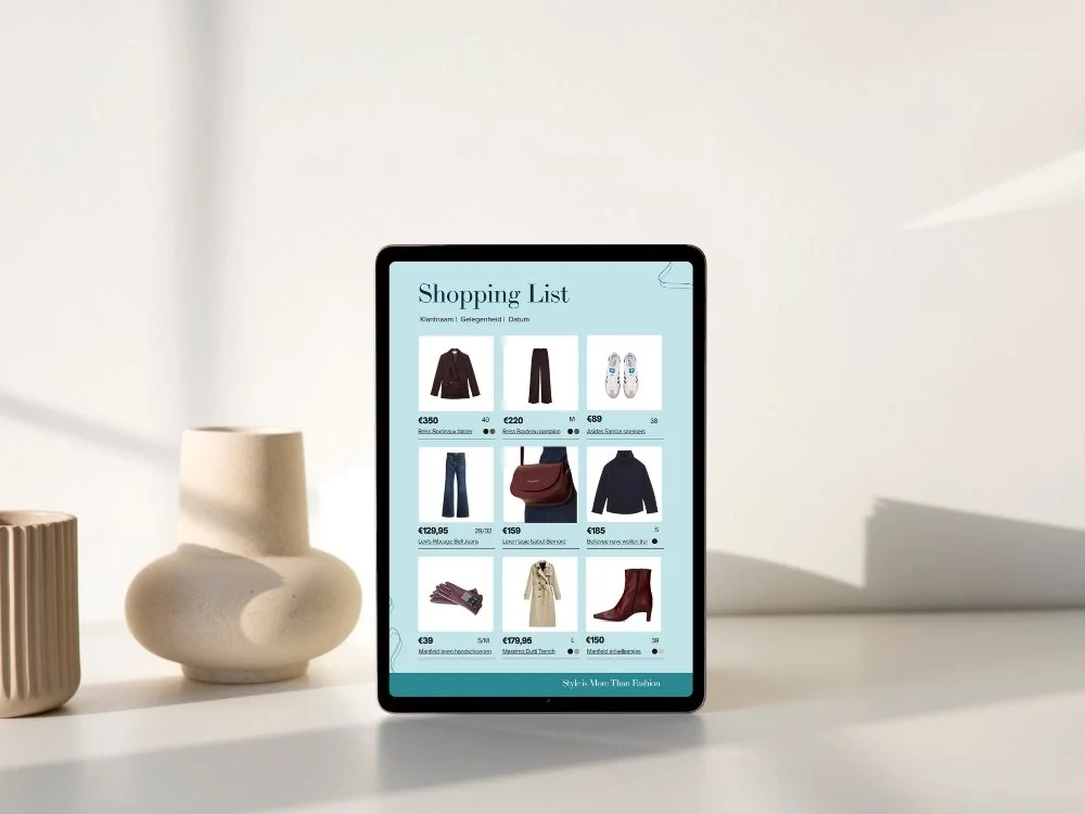 Tablet met een digitale shopping-list in beige interieur