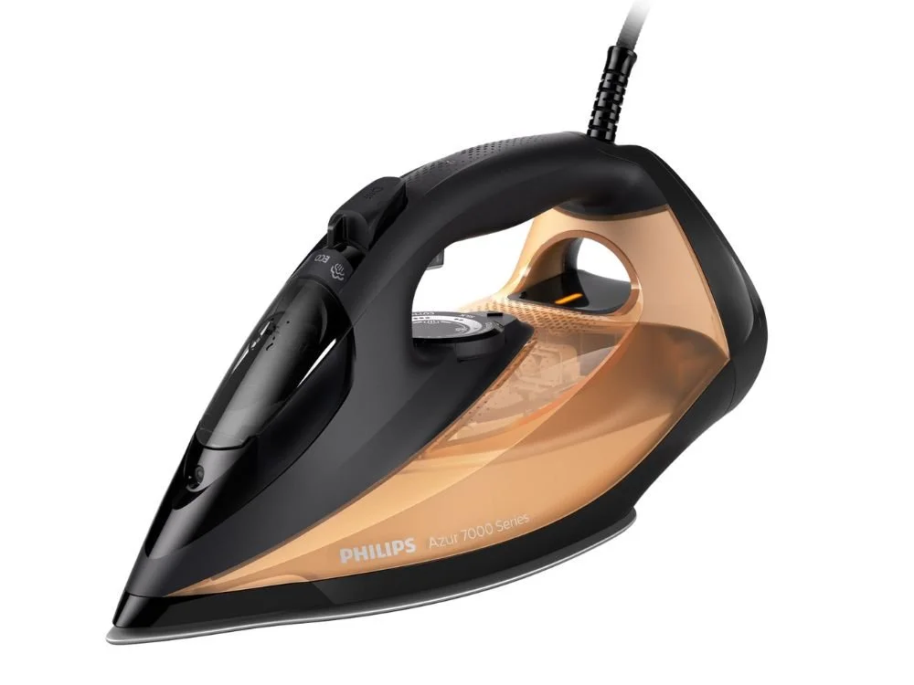 Zwart- en goudgekleurd stoomstrijkijzer van Philips