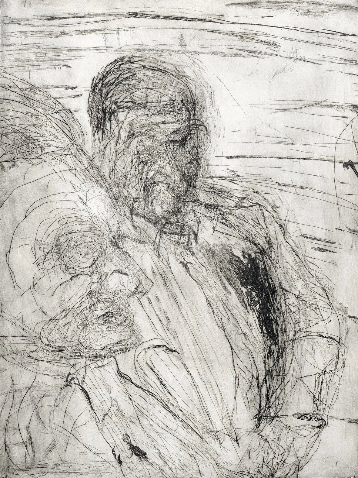 Mike Parr
Repetition Renders Structure of Myth Apparent #11
Drypoint Etching from Copper in black on 300gsm Hahnemuhle
106 x 78 cm
Edition of 4 Artist Proofs
Printed Carolyn Mckenzie-Craig/Mike Parr NAS Print Studios $15,000 (framed)
$12,000 (unframe