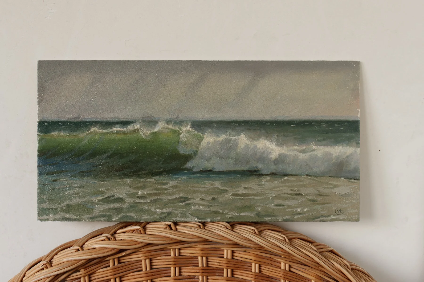 Uncropped version of realistic impressionistic seascape oil painting