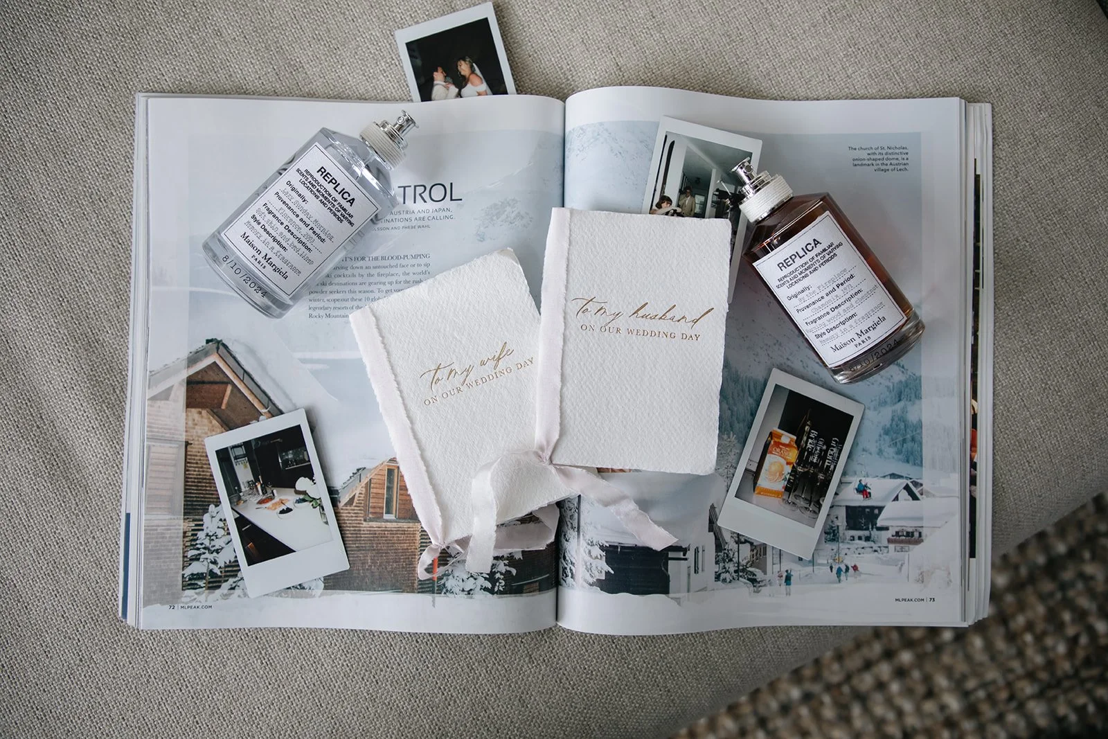 Wedding Detail Photos of all the bride and groom details and images on a magazine