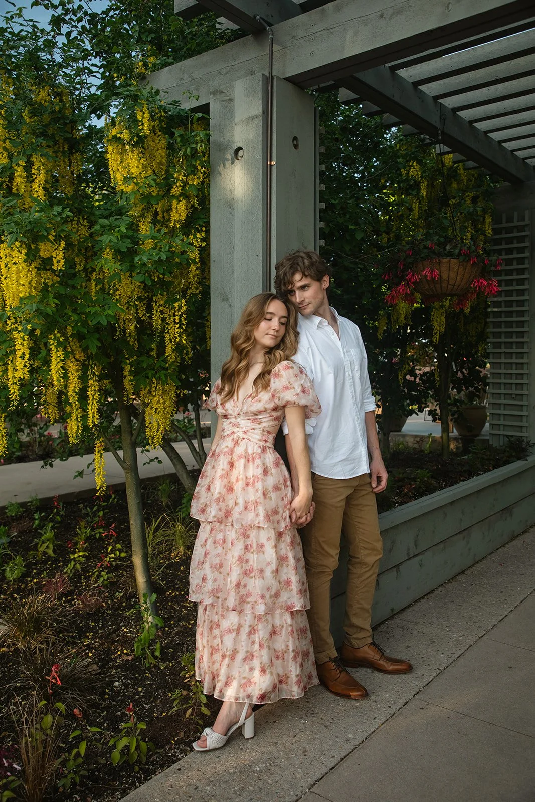 a couple standing together during Denver engagement photos