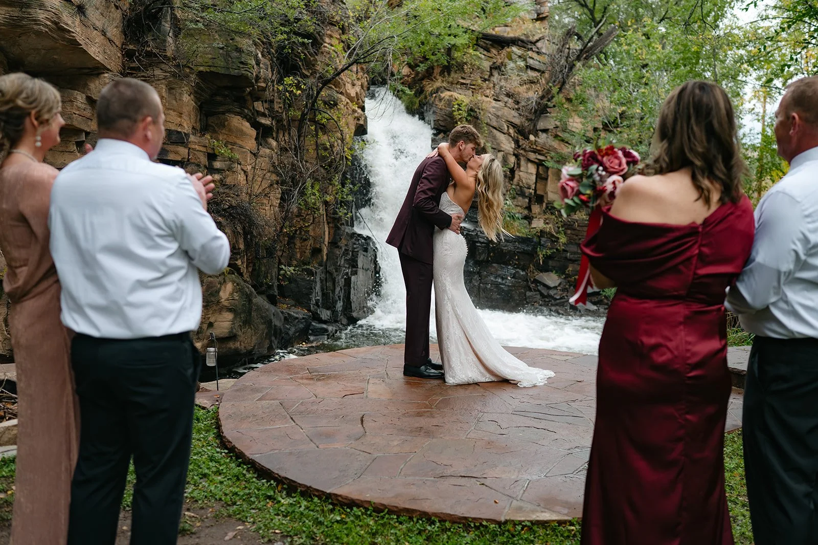 bride and groom kissing after their elopement ceremony in Colorado
