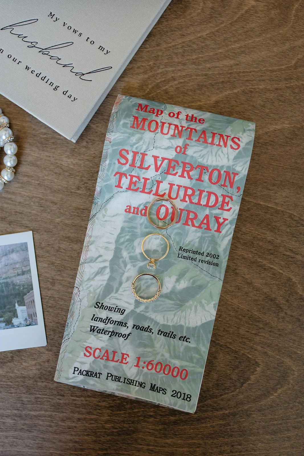 Wedding Detail Photos with a map from their wedding location