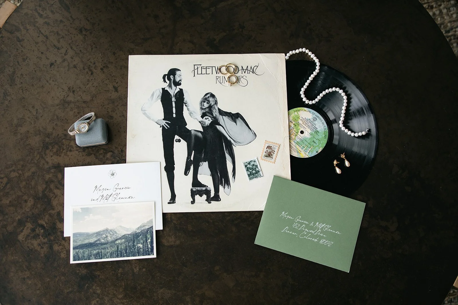 a flatlay with a fleetwood mac record included