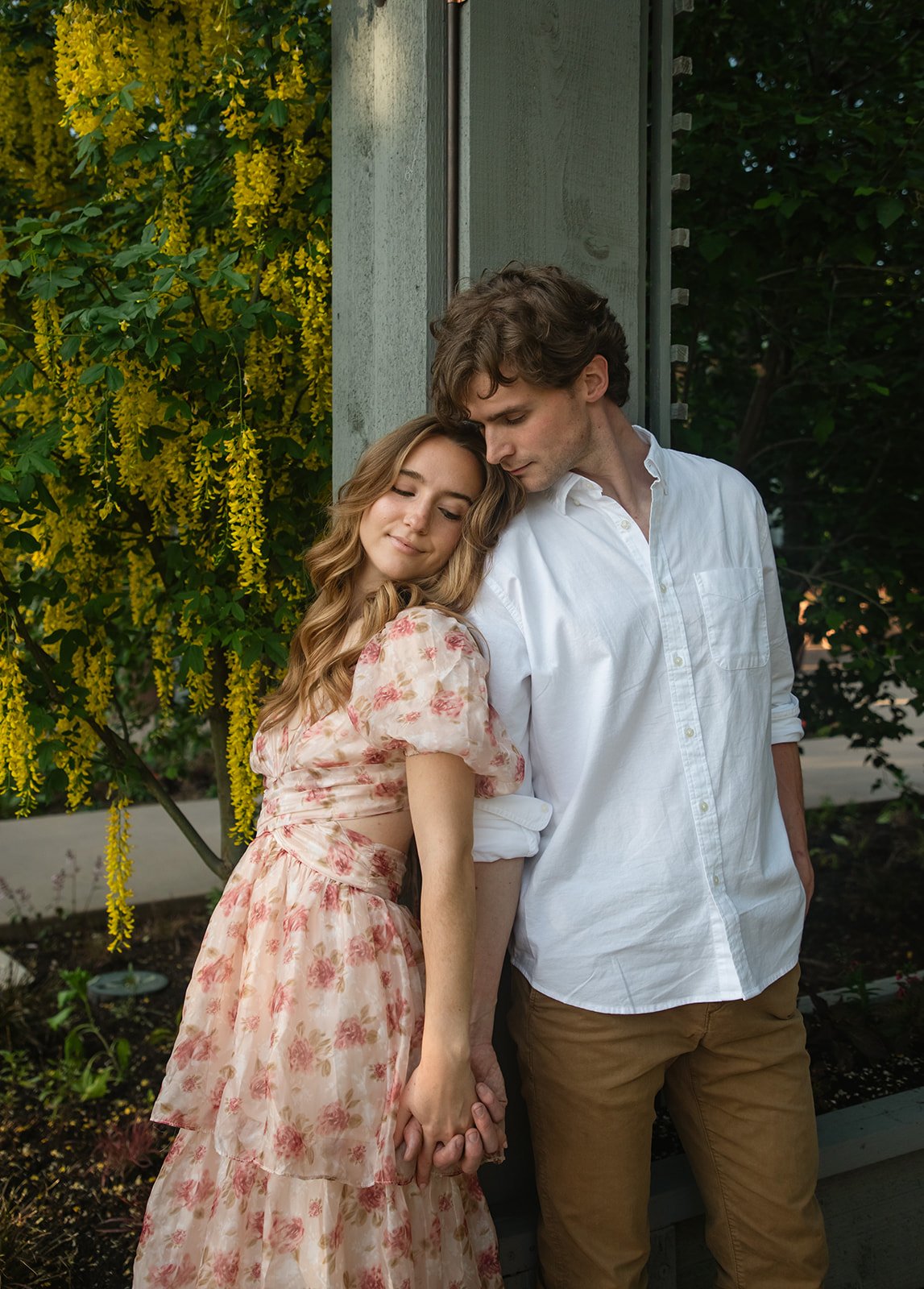 romantic engagement photos at a garden in CO