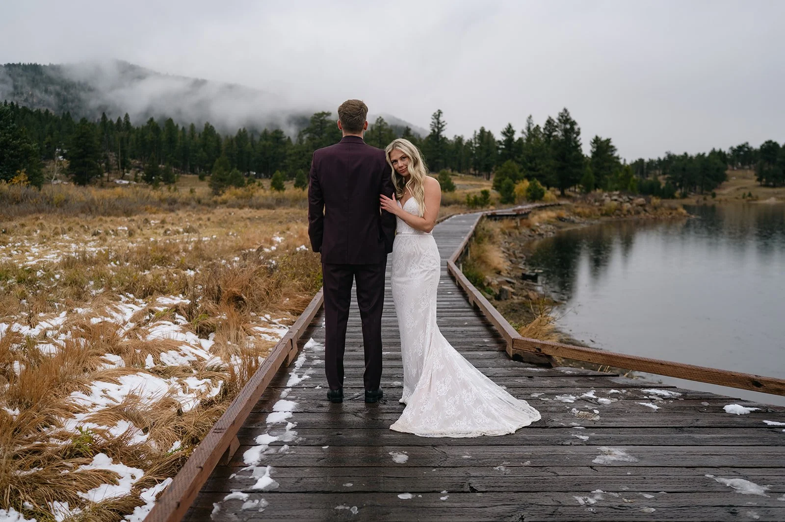 moody bride and groom mountain portraits in Coloraodo