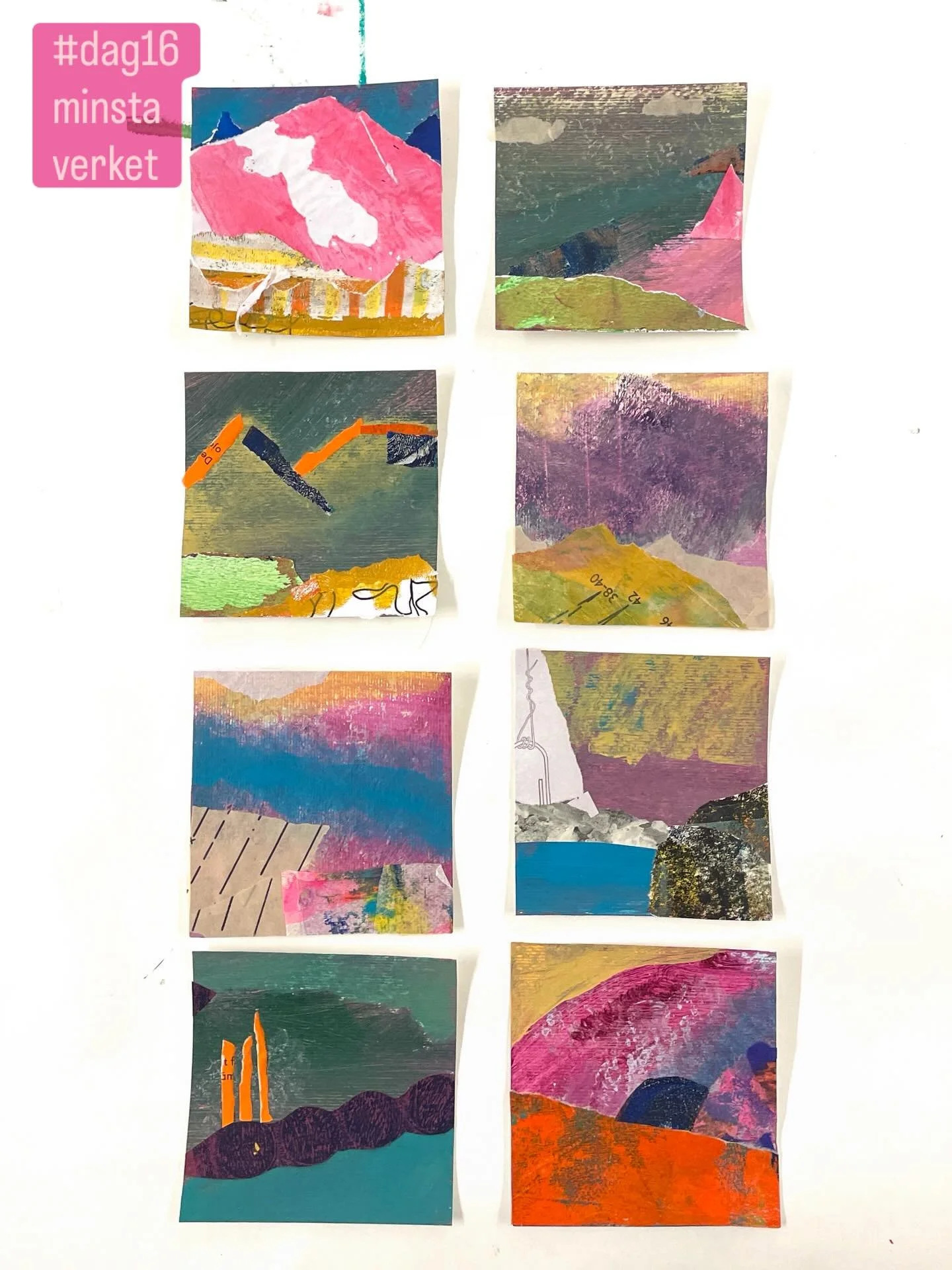 Ett g&auml;ng sm&aring; mixed media verk &aacute; 10x10 cm fr&aring;n kursen M&auml;ngdm&aring;lning p&aring; @skaparladan &auml;r nog de minsta m&aring;lningarna fr&aring;n december. 

Det finns fler men det &auml;r de h&auml;r &aring;tta som jag h