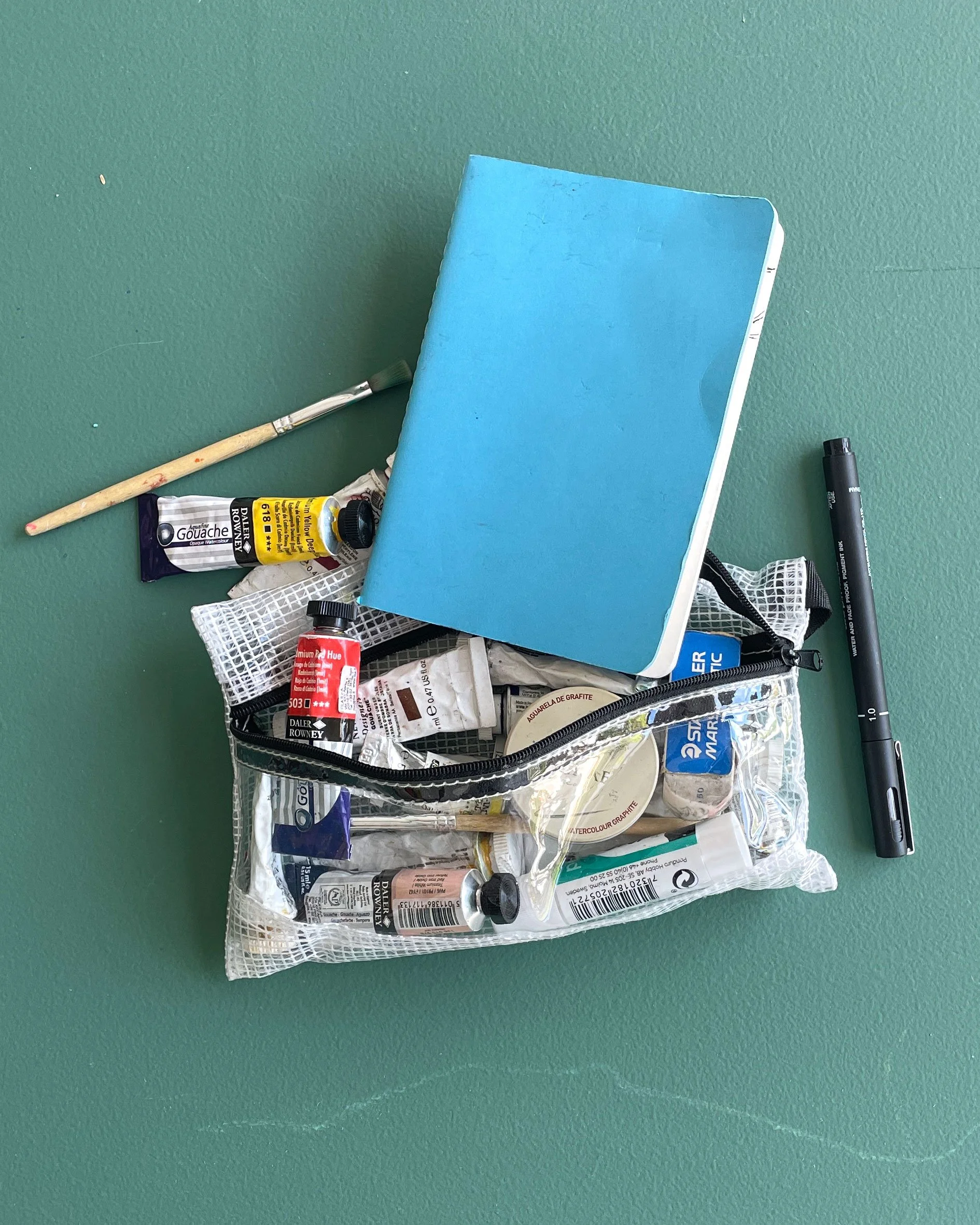 resekit med konstmaterial