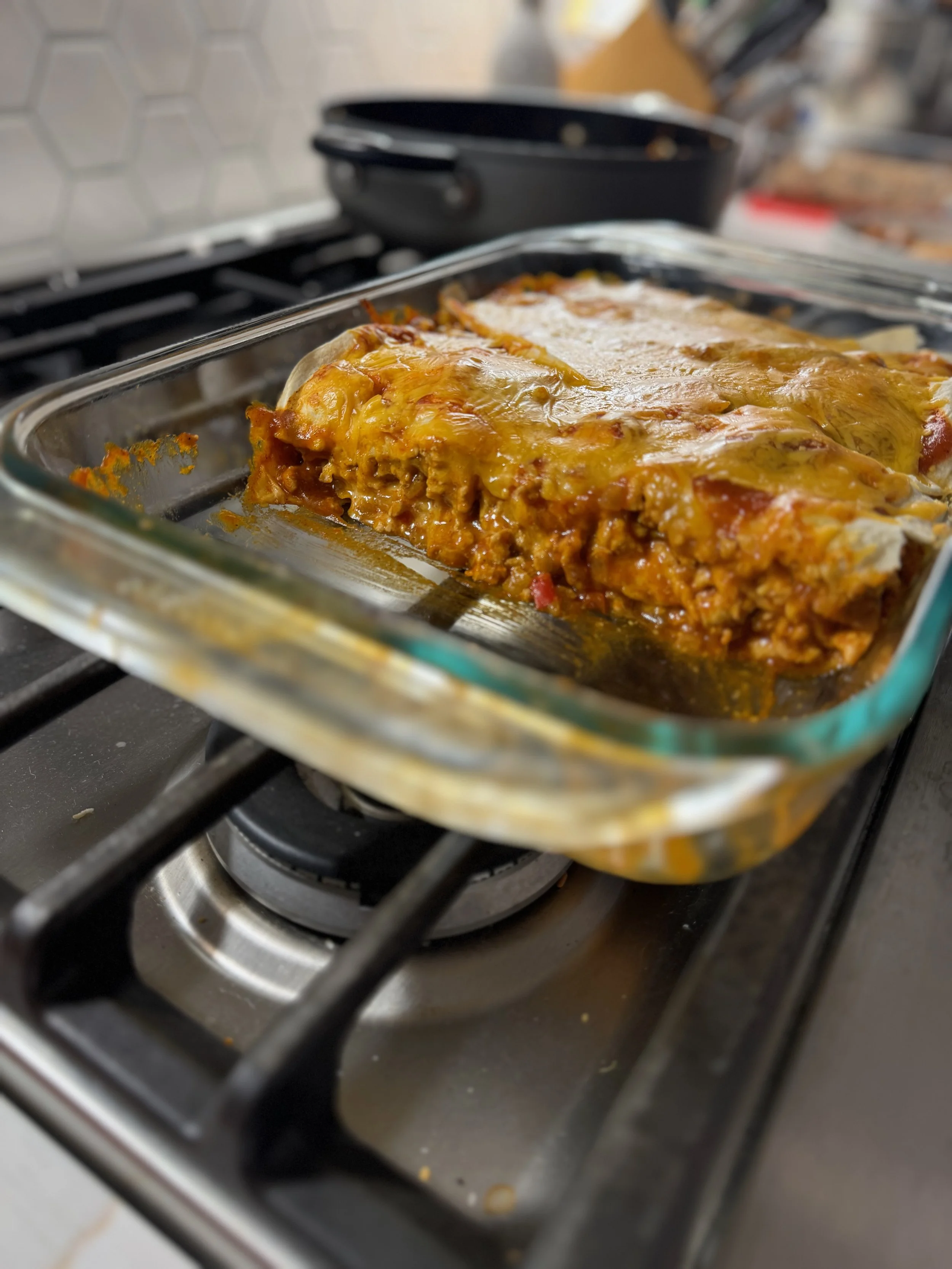 HIGH PROTEIN CHEESY ENCHILADA CASSEROLE