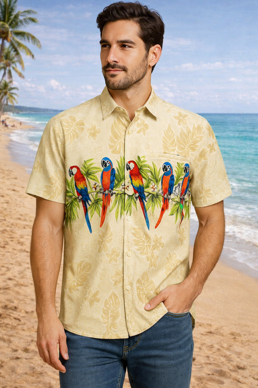 Parrot Palms Shirt - Khaki (877)