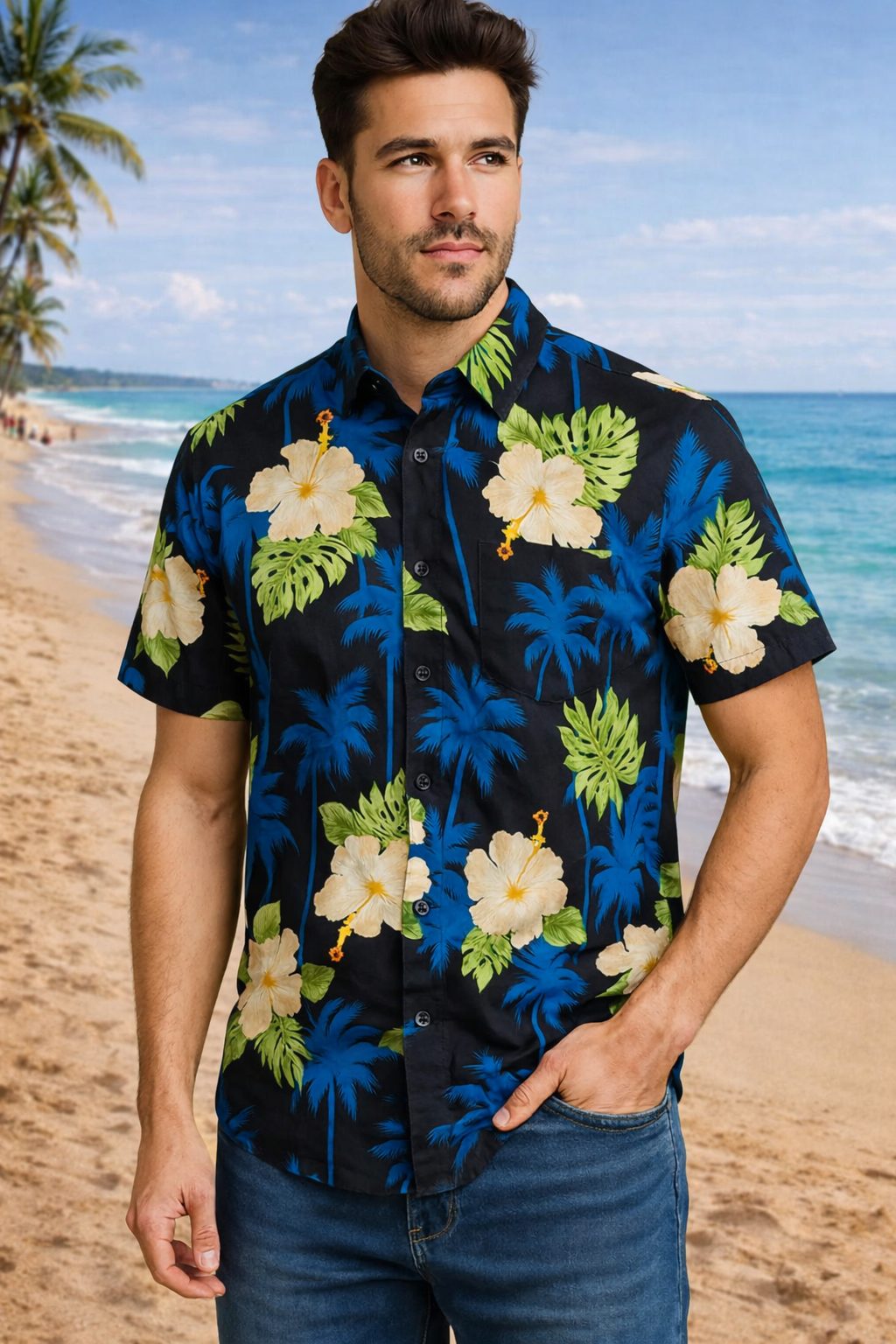 Midnight Hibiscus Shirt - Blue  (807)