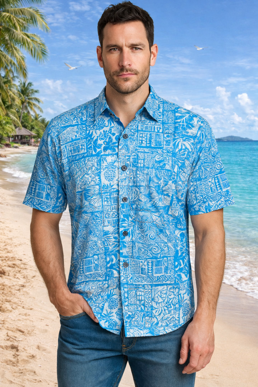 Polynesian Art -Sierra Blue/White  ( P 100 )