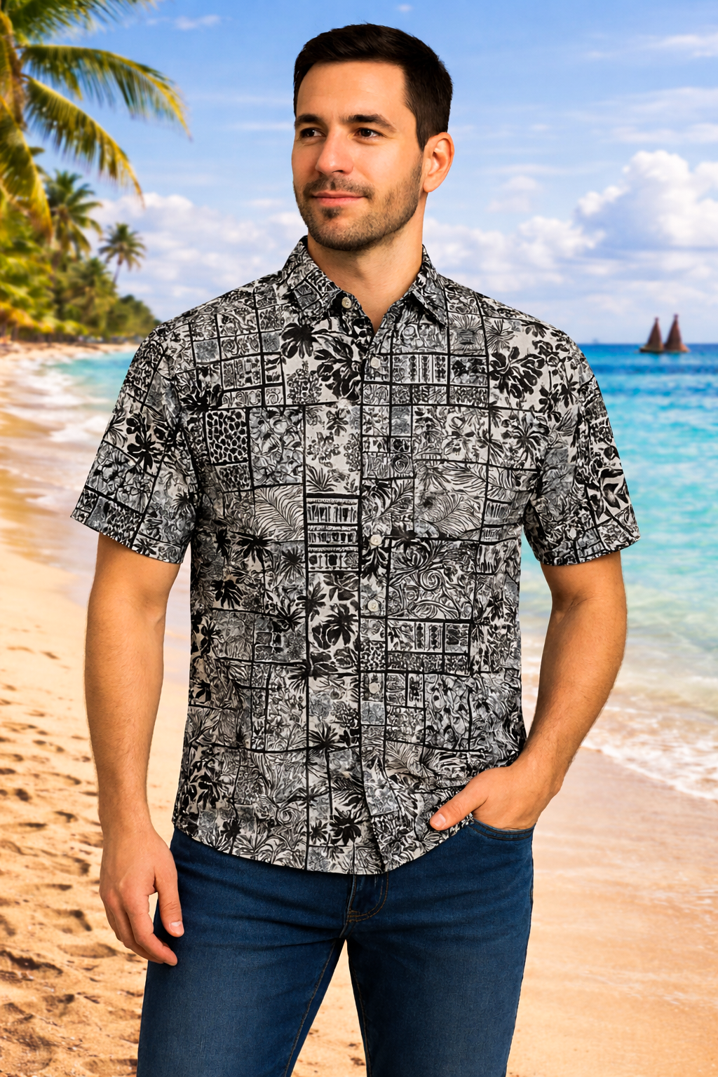 Hawaiian Art - Black /Firozi (104D)