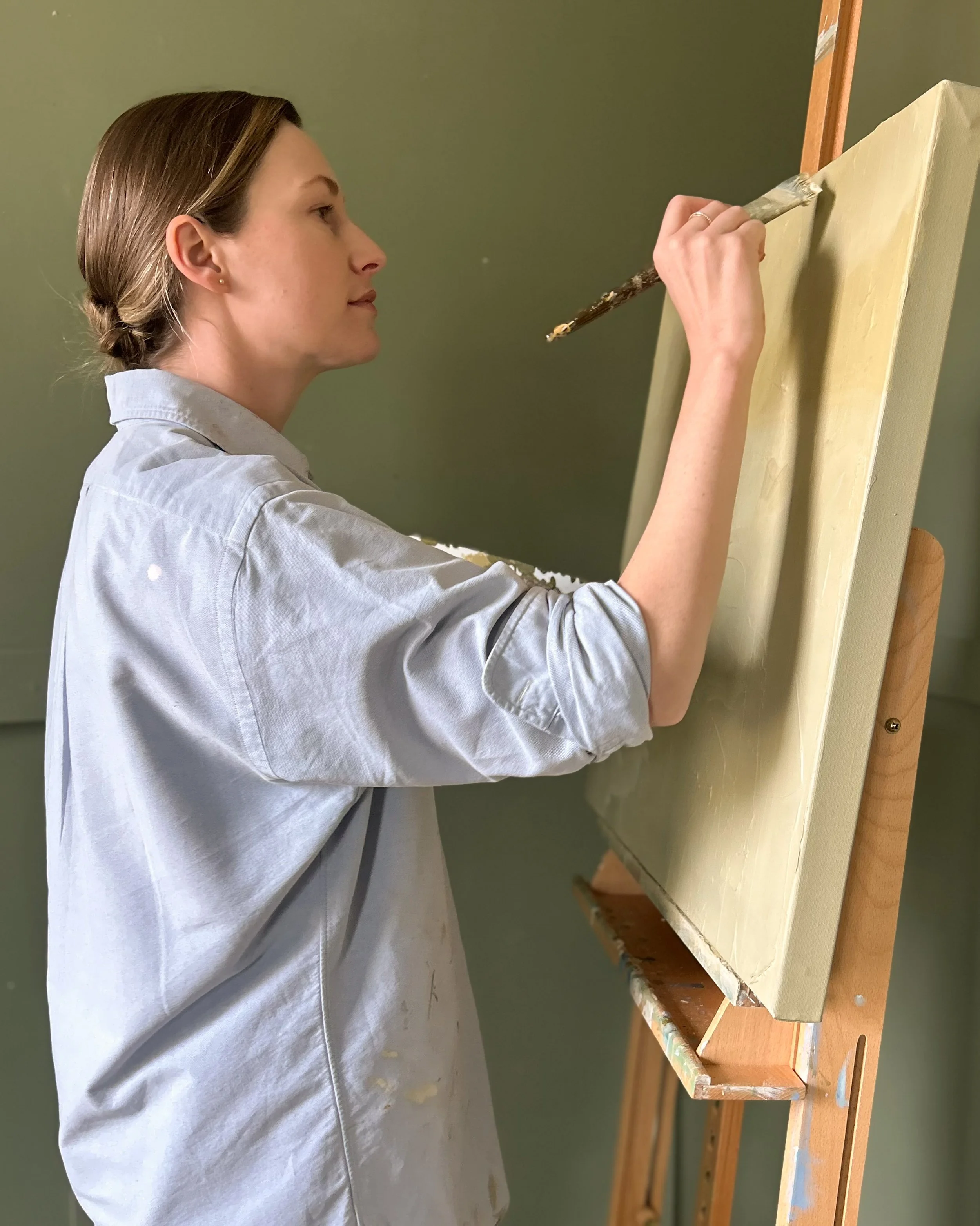 original artist floral artist botanical artist at easel painting on canvas