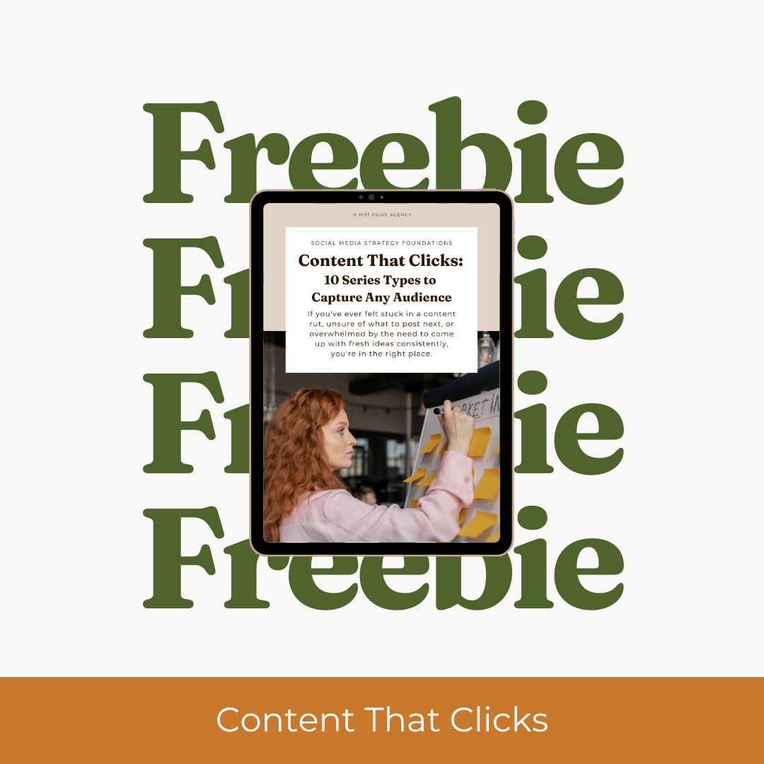 Graphic of a downloadable on an iPad over text that reads "Freebie". The freebie is named "Content that Clicks"