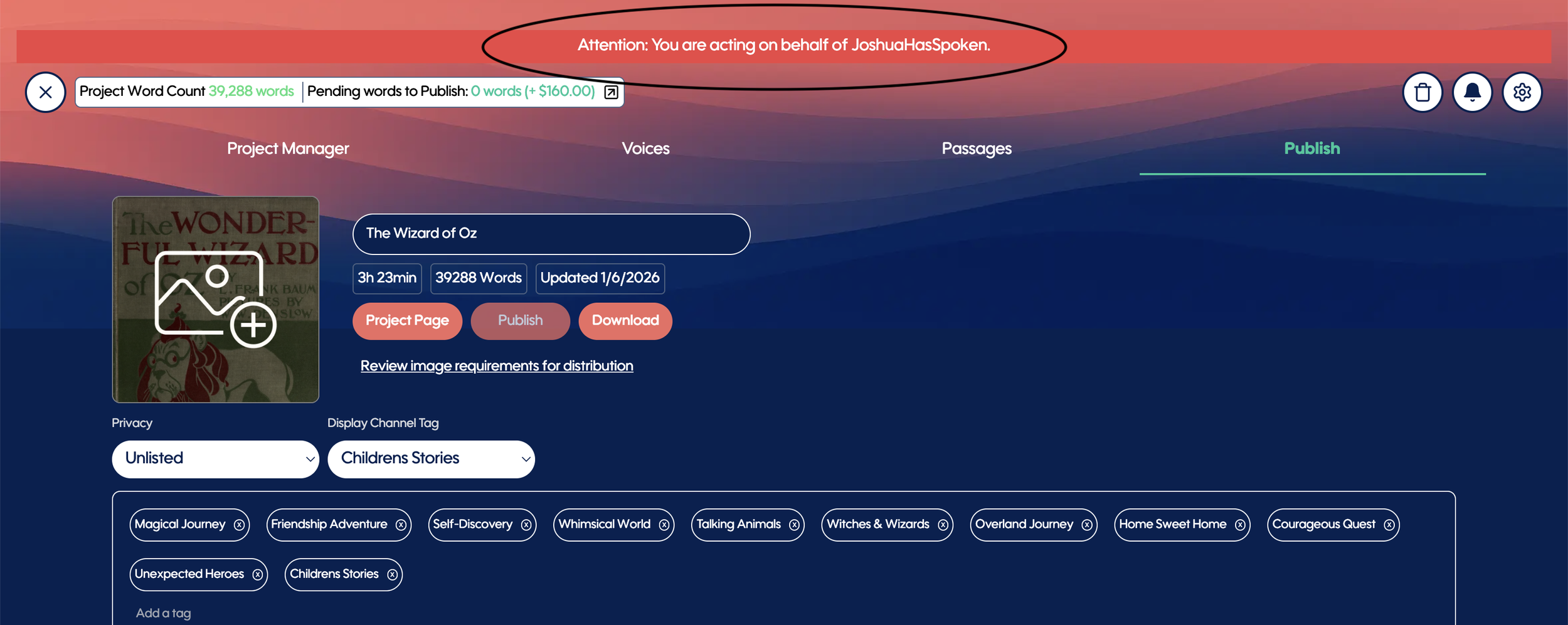 Opening a project in Spoken Studio from the Dashboard