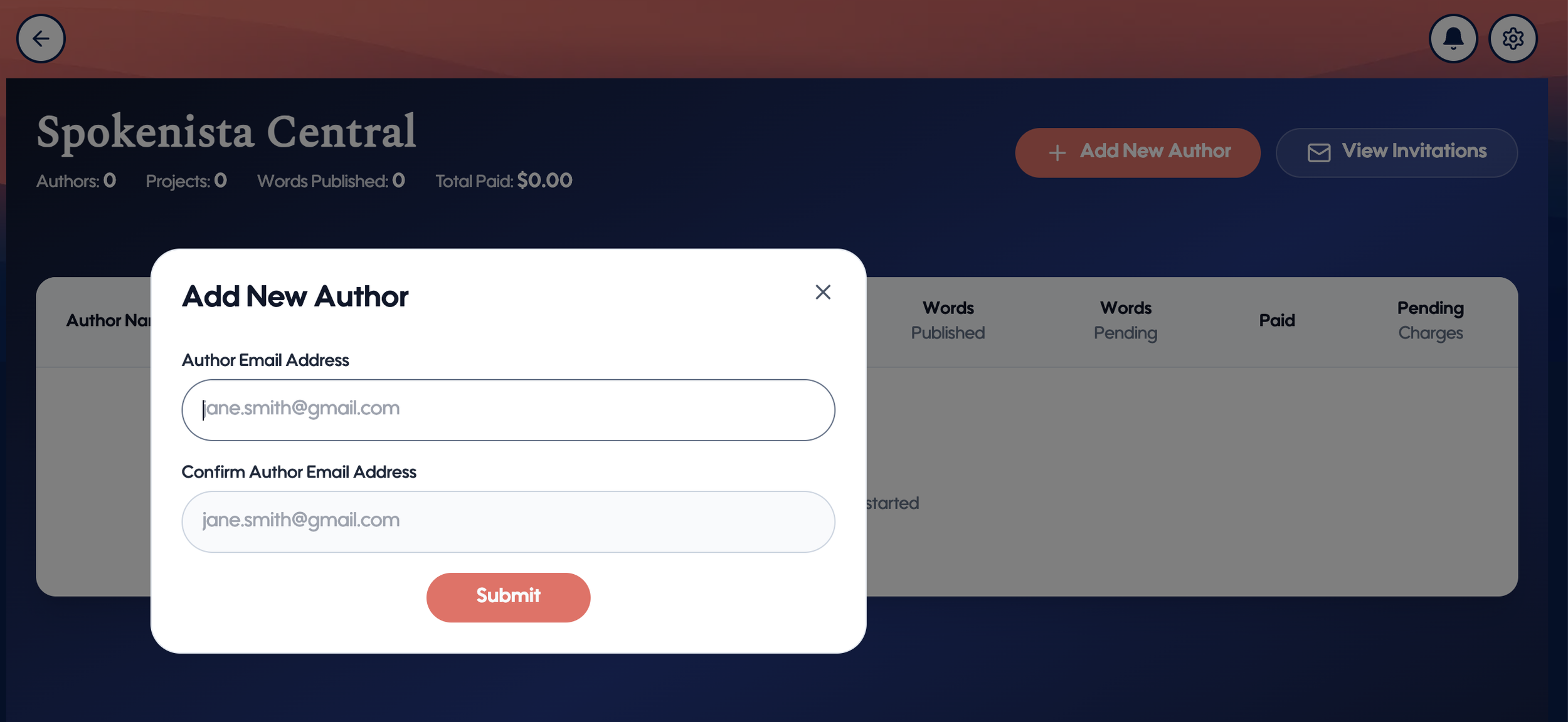 Inviting authors to connect to your Dashboard