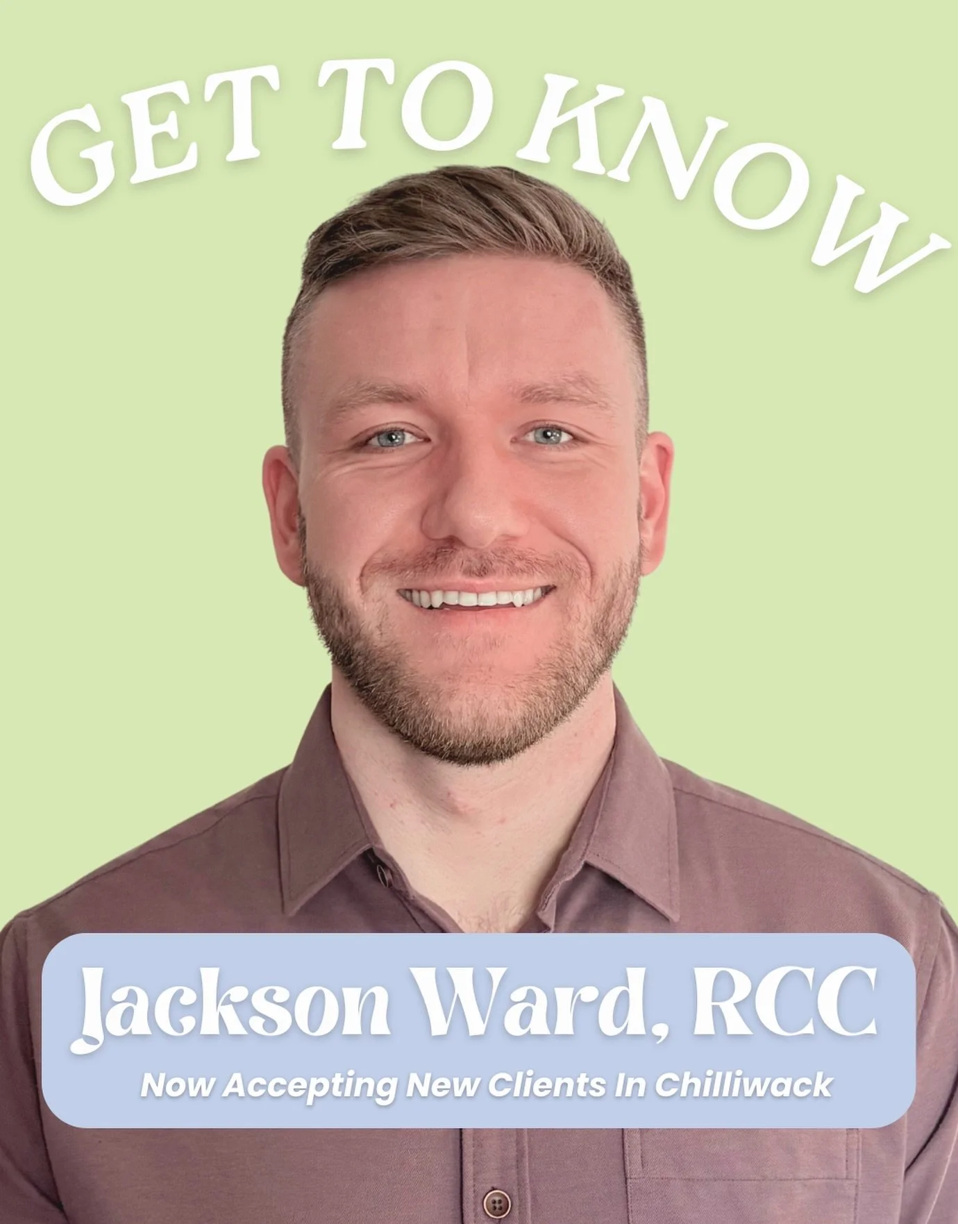 Meet our Registered Clinical Counsellor, Jackson! ✨

He works with Adults, Youth, and Families in a variety of areas,

Specializing in:

Self-Harm &amp; Suicidal Ideation

Self-Esteem

Grief &amp; Loss

Anxiety

Depression

Anger Management

Personal