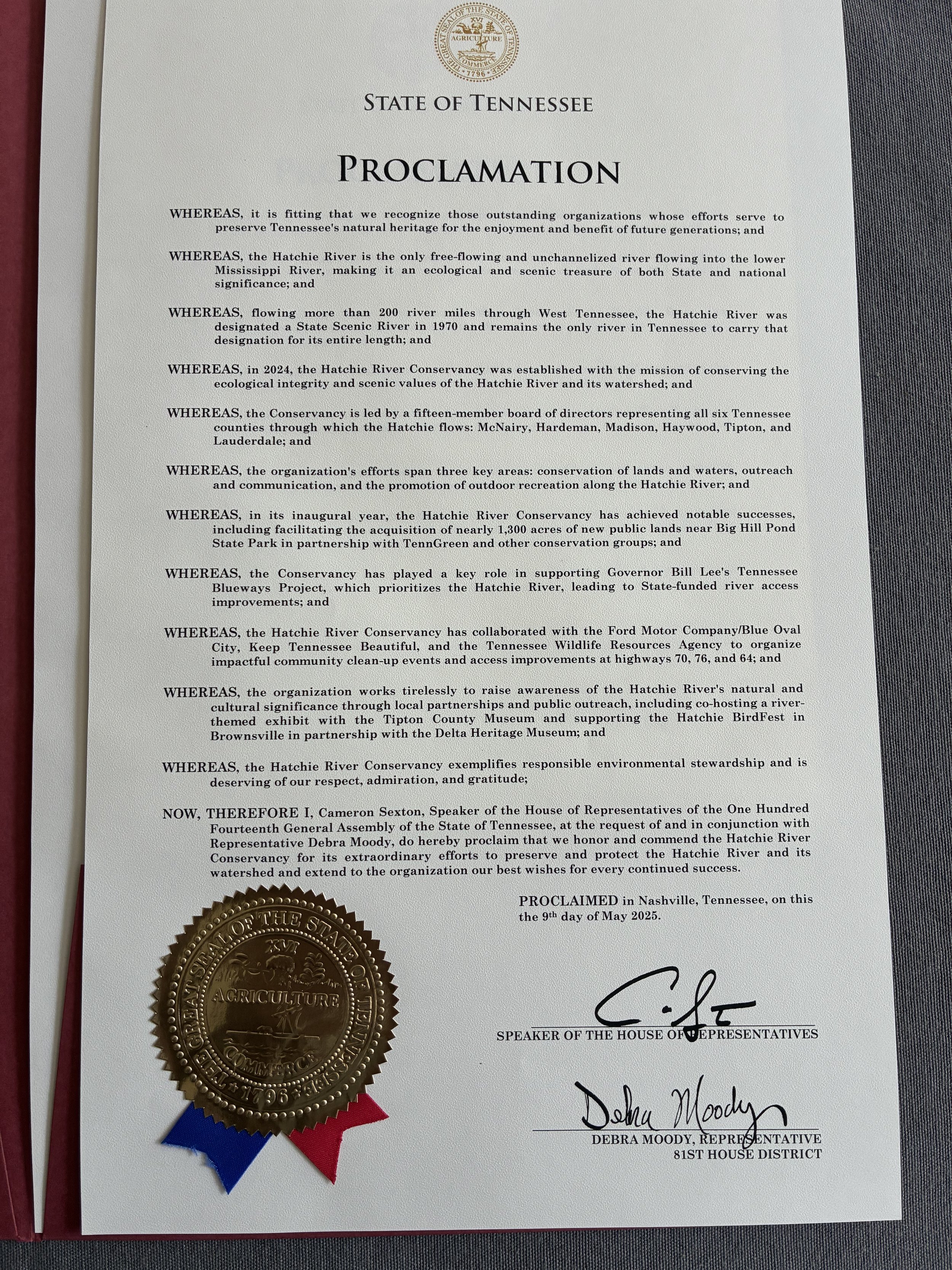 Happynet Proclamation Proclamation of Recognition for HRC! — Hatchie River Conservancy