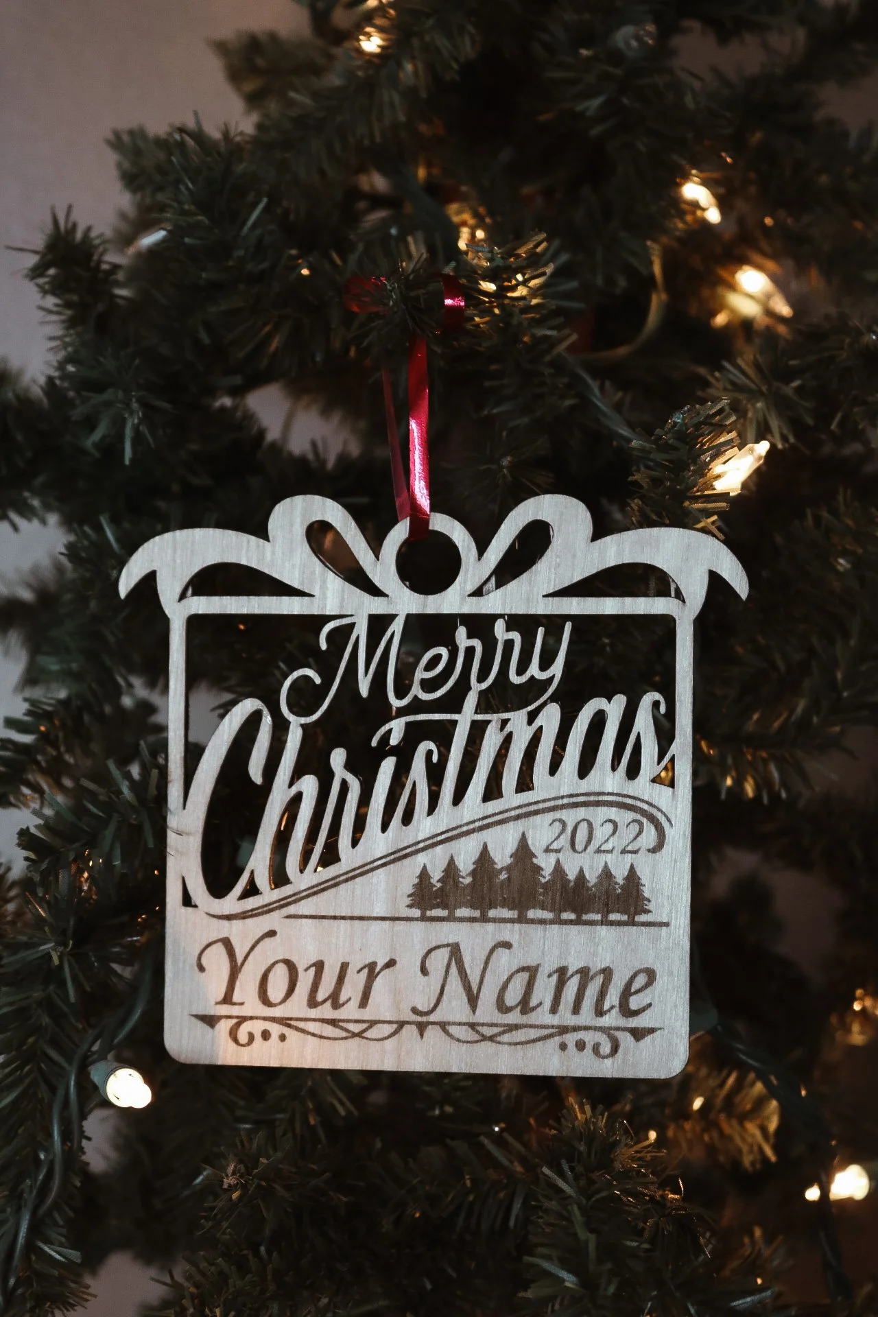 Merry Christmas Ornament w| Custom Text & Year