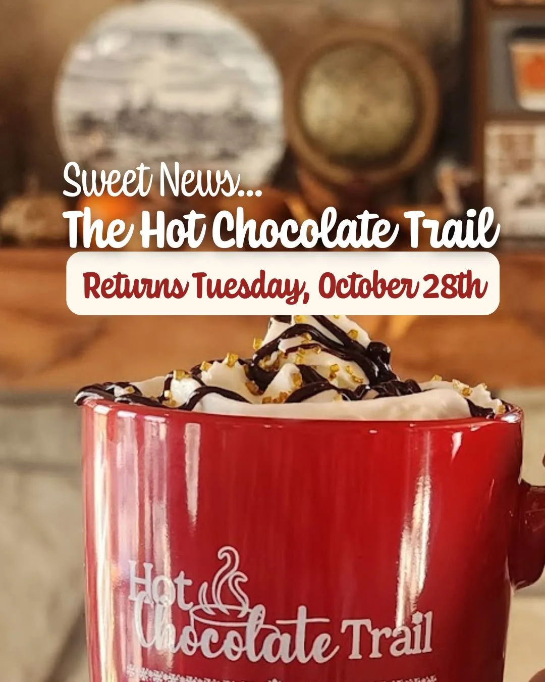 📢 Sweet News, CHOCOLATE lovers 📢 ️The Lake County Hot Chocolate Trail RETURNS Tuesday, October 28th! 
🔗Download the pass: www.tourlakecounty.com/hotchocolatetrail
❤️ Travel to 10 locations and earn a #TourLakeCOcoa mug 
☕️ New prize mug release co