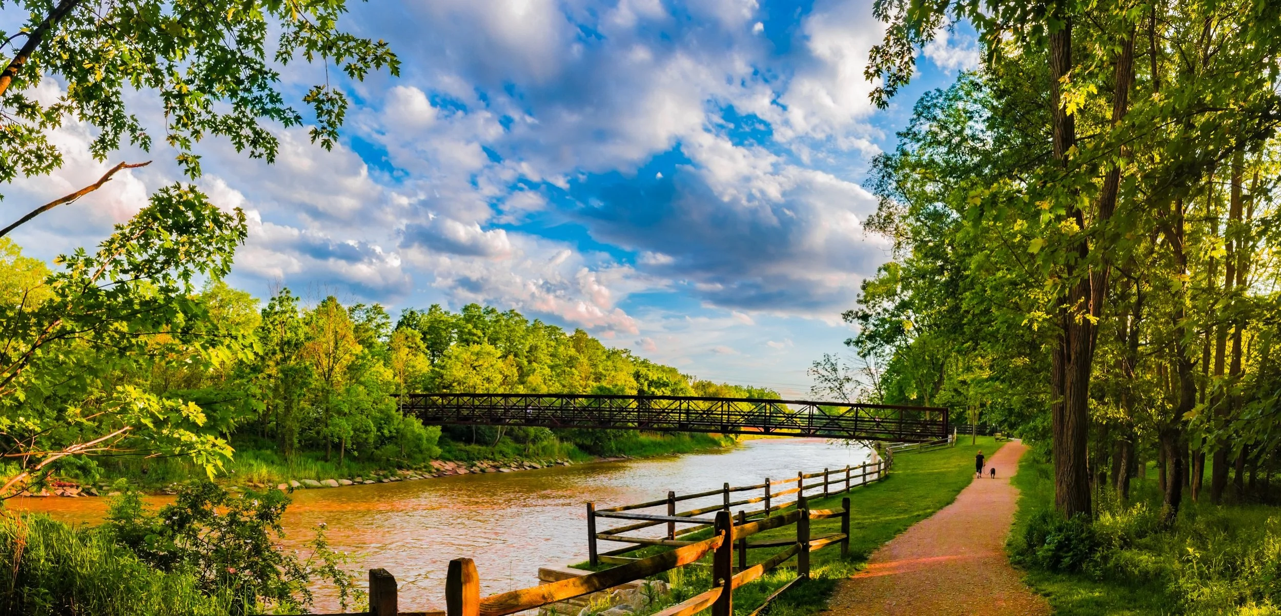 Chagrin River Park spring walking dog bridge - Jim Marquardt.jpg