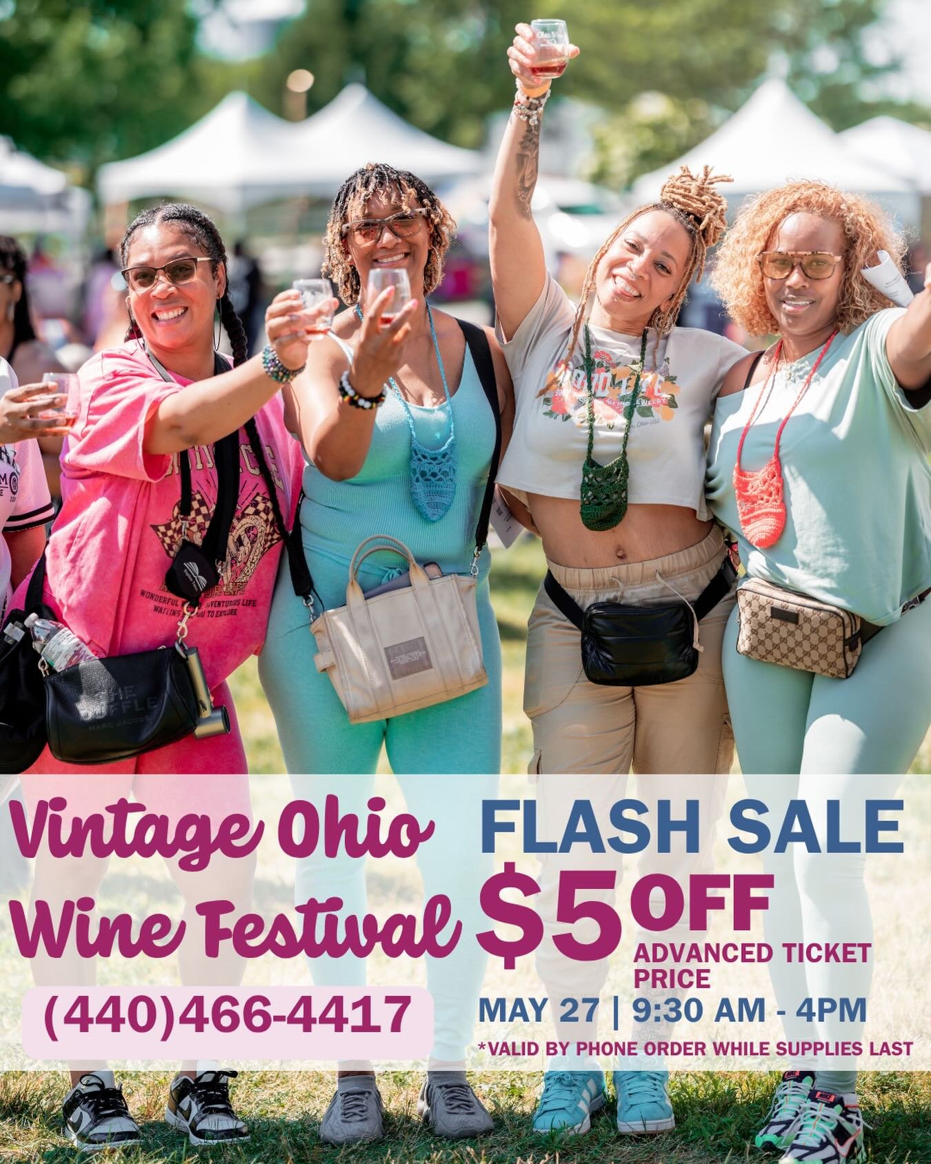 🍷 Attention wine enthusiasts, here&rsquo;s a deal you don&rsquo;t want to miss! 🍷
Planning to attend the Vintage Ohio Wine Festival? Grab your tickets during the FLASH SALE and save! 
Flash Sale Details
📅 May 27th | 9:30 AM &ndash; 4 PM
📞 Receive
