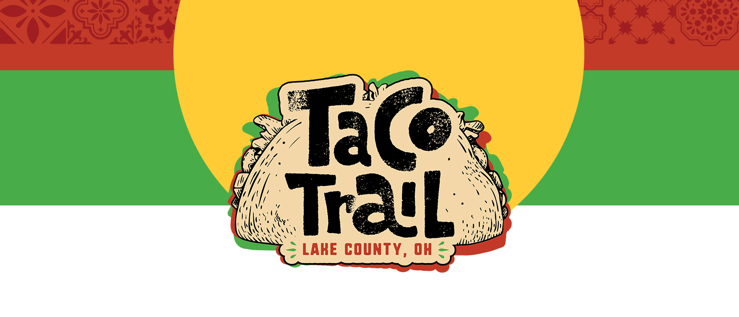 "Taco Trail Lake County, OH" logo featuring a stylized taco graphic with a red, green, and yellow background."