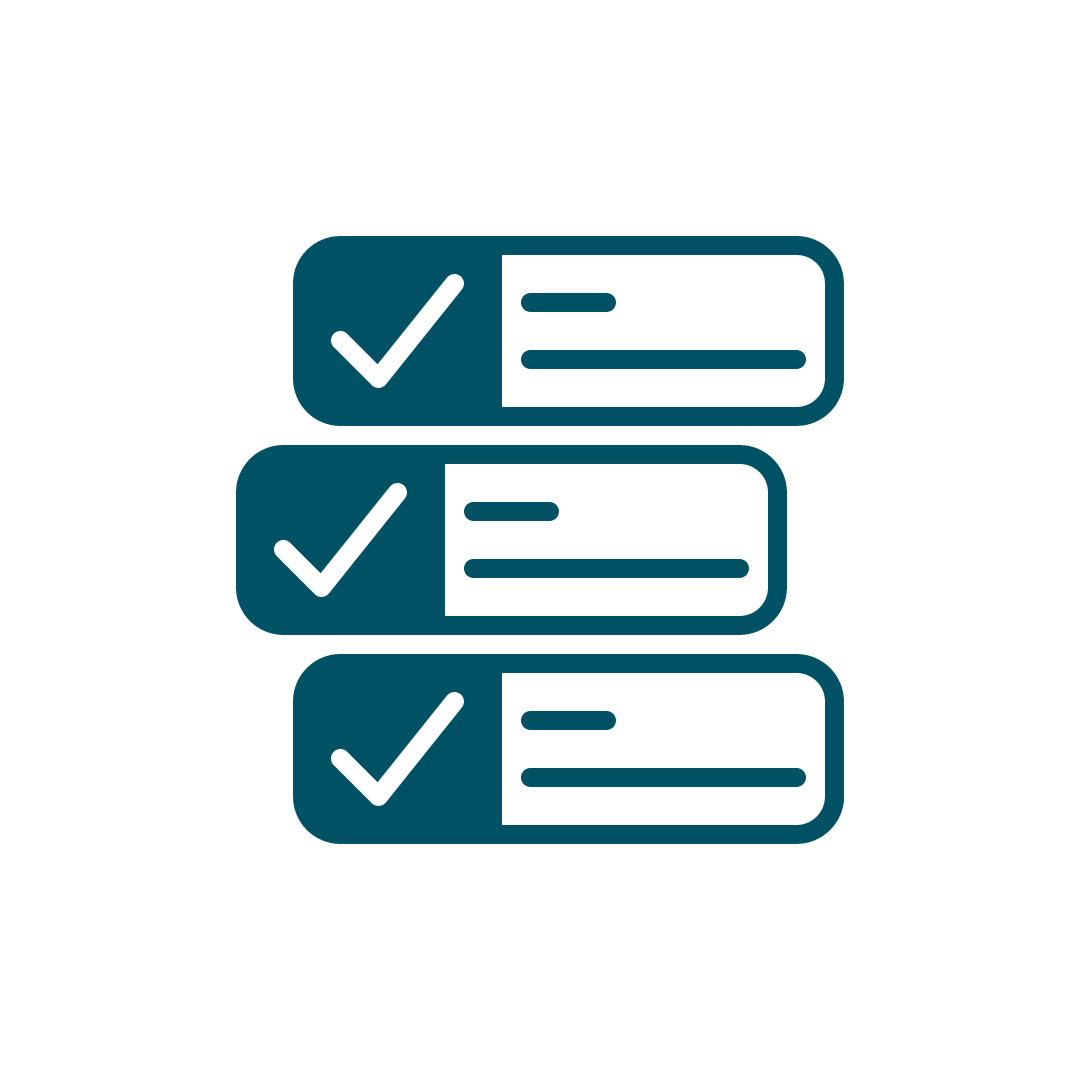 Icon of three stacked checkboxes, each with a checkmark and lines representing text.