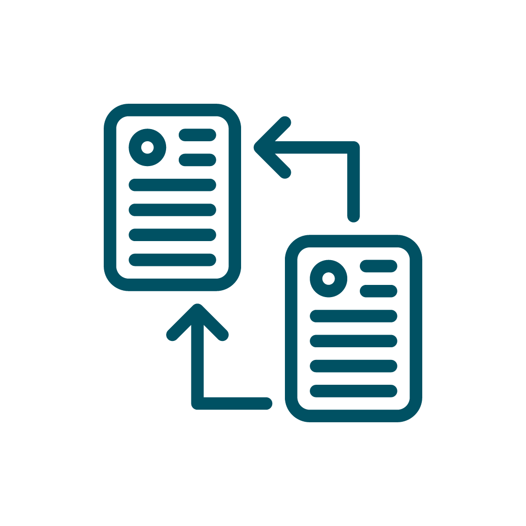 Icon depicting two documents with arrows indicating a swap or exchange between them.