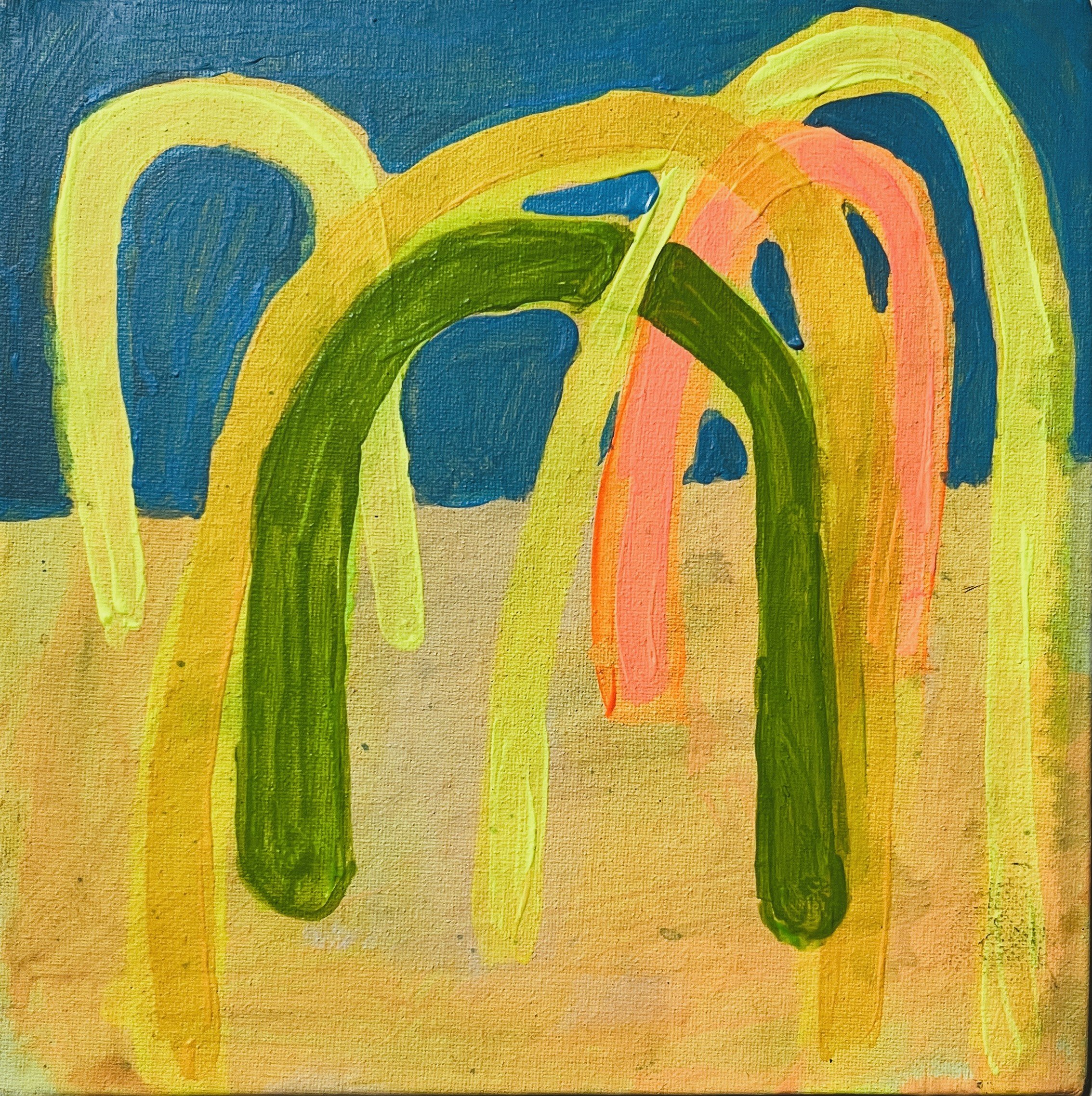 Lining up the Opportunities: Arch and Color Study 6---

6"x6"   Acrylic   $45-$90---

This chaotic scene reminds me of croquet and lining up a difficult shot, I like to imagine these portal larger, big enough to walk through, thinking about how one t