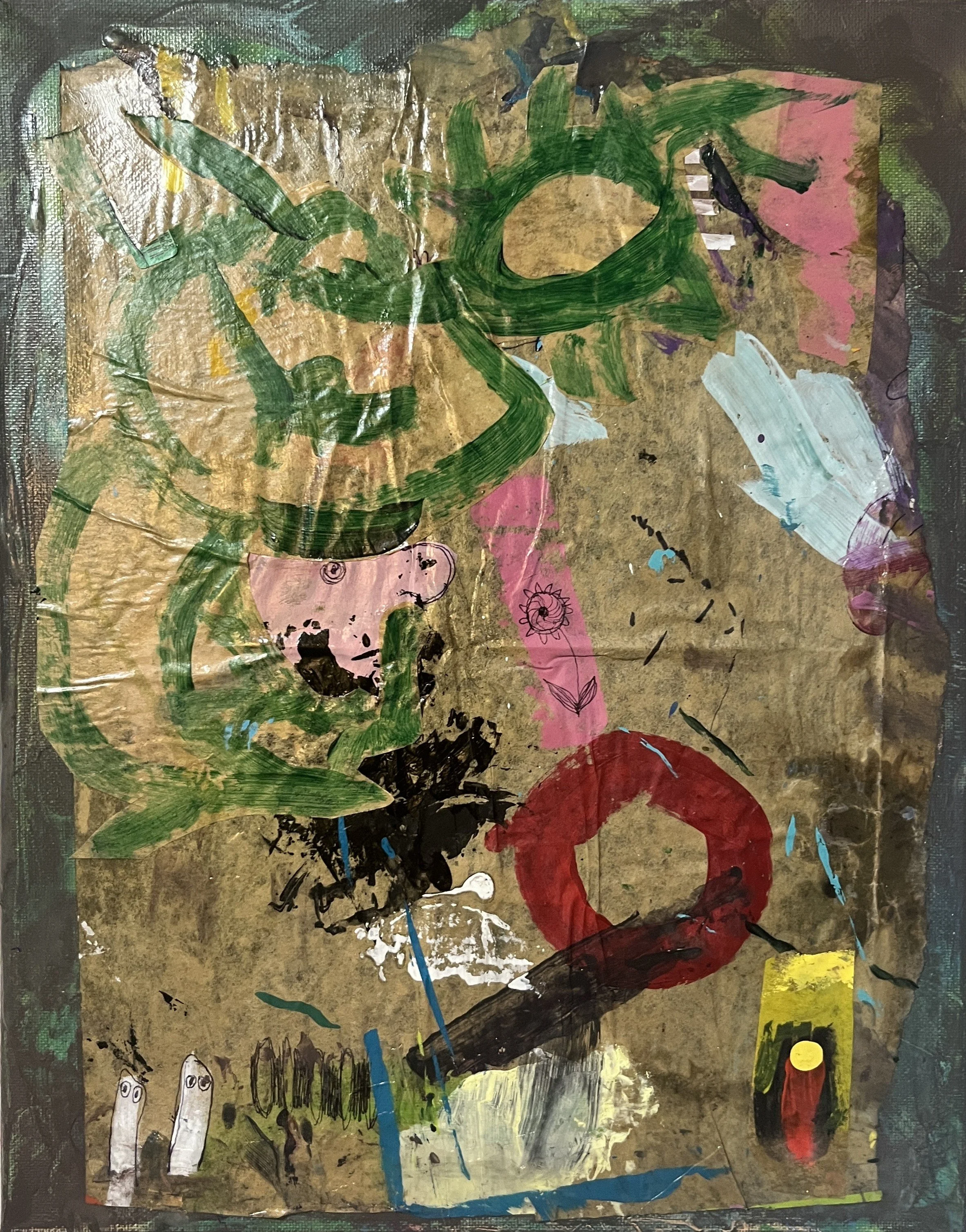 Subconscious Cave Painting #1---

12”X24”	Mixed Medium	  $200-$300---

Cave painting because these are marks made within the process. While within the portal of a painting, these marks are made as a byproduct of my process, removing excess paint from