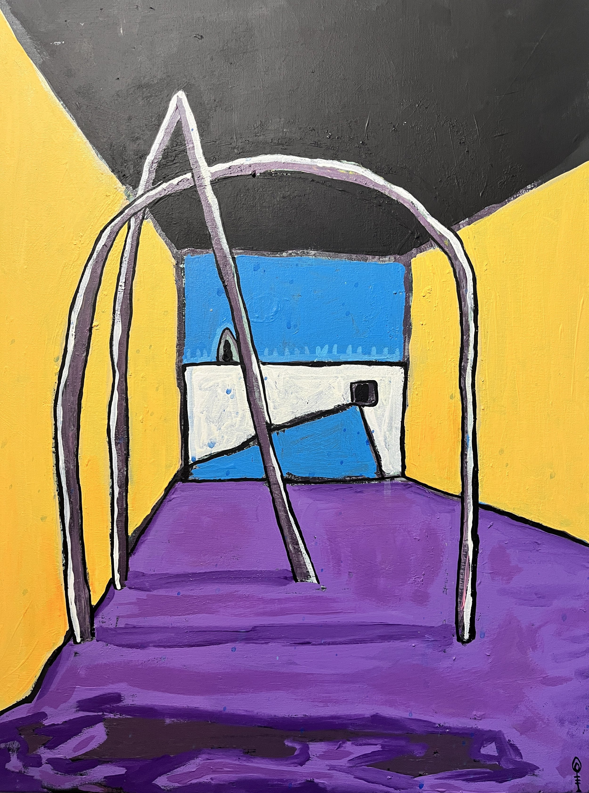 Dreaming: The Way Through---

18”X23”	Acrylic	  $200-$500---

This painting evokes The Dream. It draws you in and feels realistic in a strange way. Dimensions don’t make sense but there is that drive to move forward. In dreams we are constantly movin