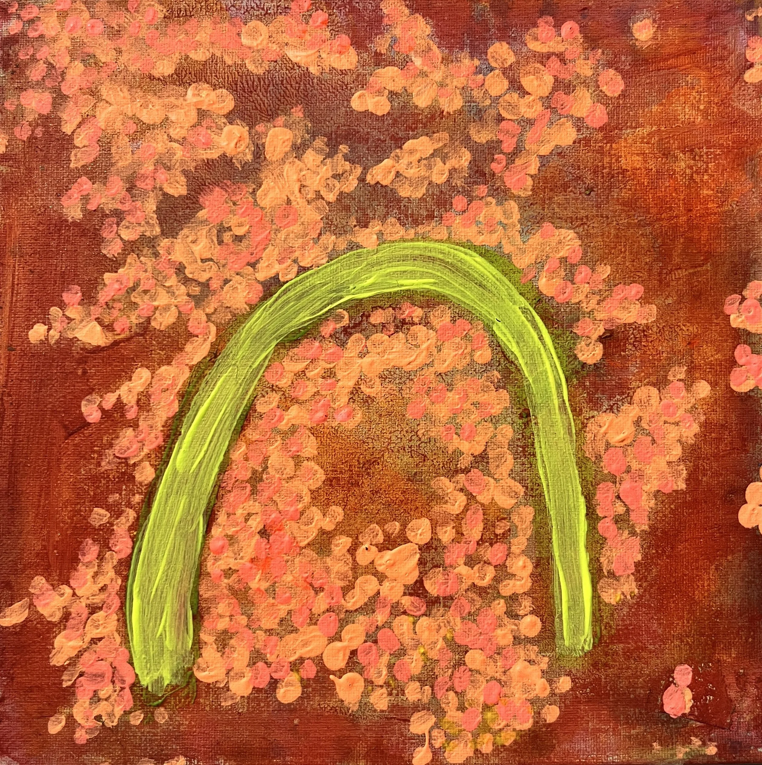 Floating: Arch and Color Study 4---

6"x6"   Acrylic   $45-$90---

Painting this took me back to Japan: cherry blossoms, coy ponds, ornamental waterscapes in parks and neon lights all swirl together in my memory. The arch way can be place in whatever
