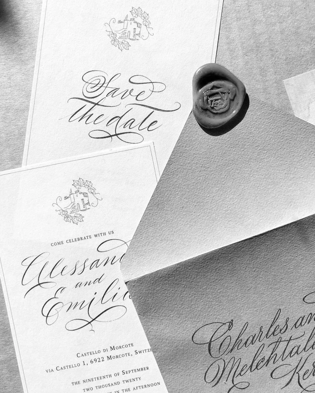 calligraphy invitation set wax seal