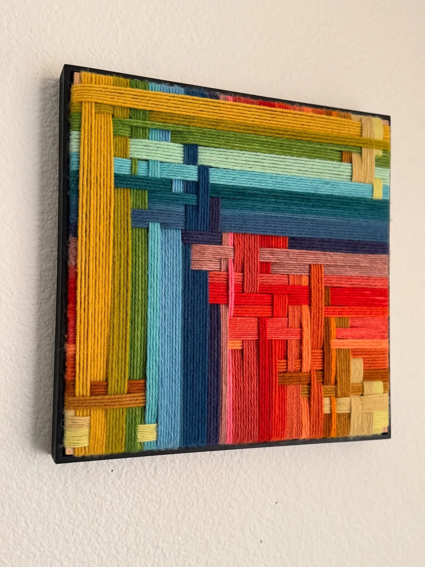 Happy Pride! Oh, am I late? As you may or may not remember, this is a piece from my 2024 collection. Just about a year later and it is about ready to go home to someone. Cotton &amp; Wool, woven onto handmade loom, 15.5&rdquo; x 15.5&rdquo;, framed i