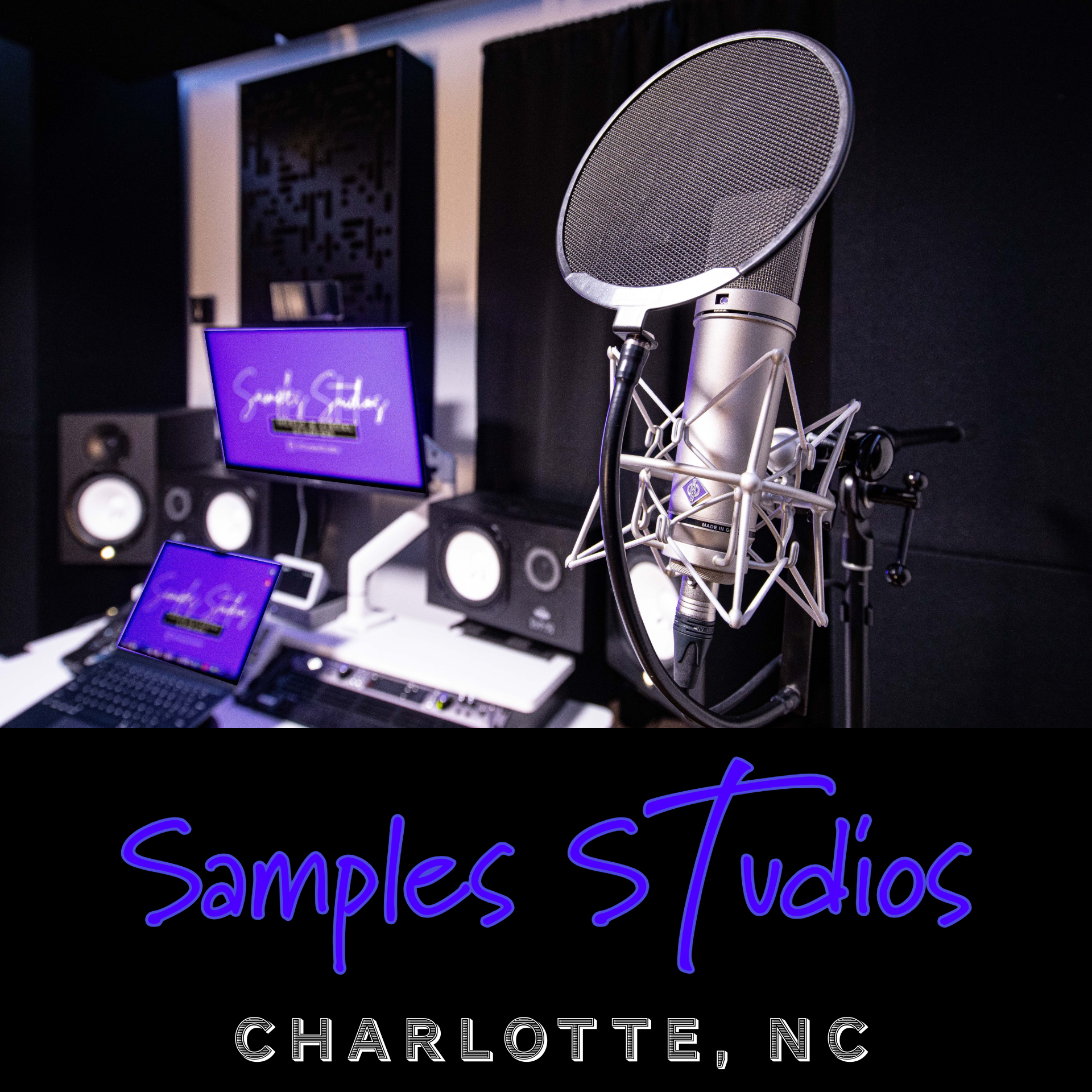 Samples Studios yamaha HS8 speakers acoustic panels u87 microphone
