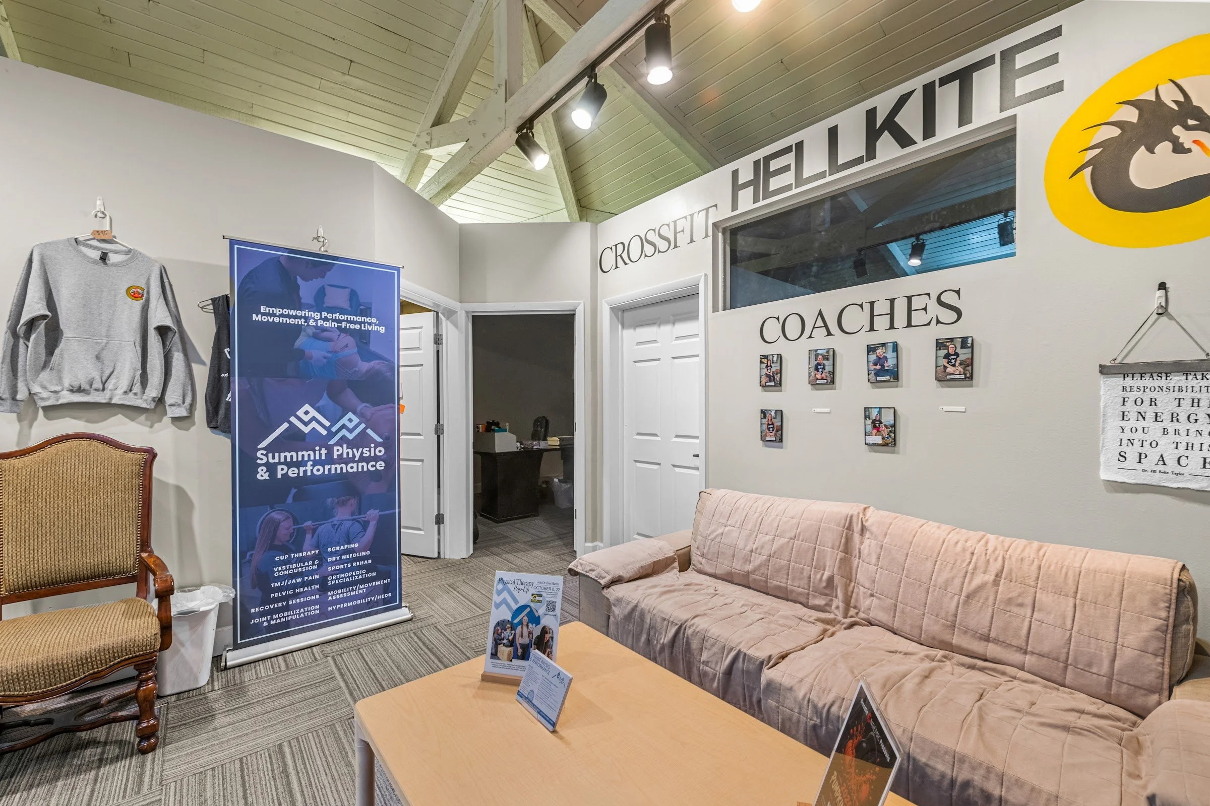 CrossFit Hellkite lobby with a Summit Physio & Performance banner