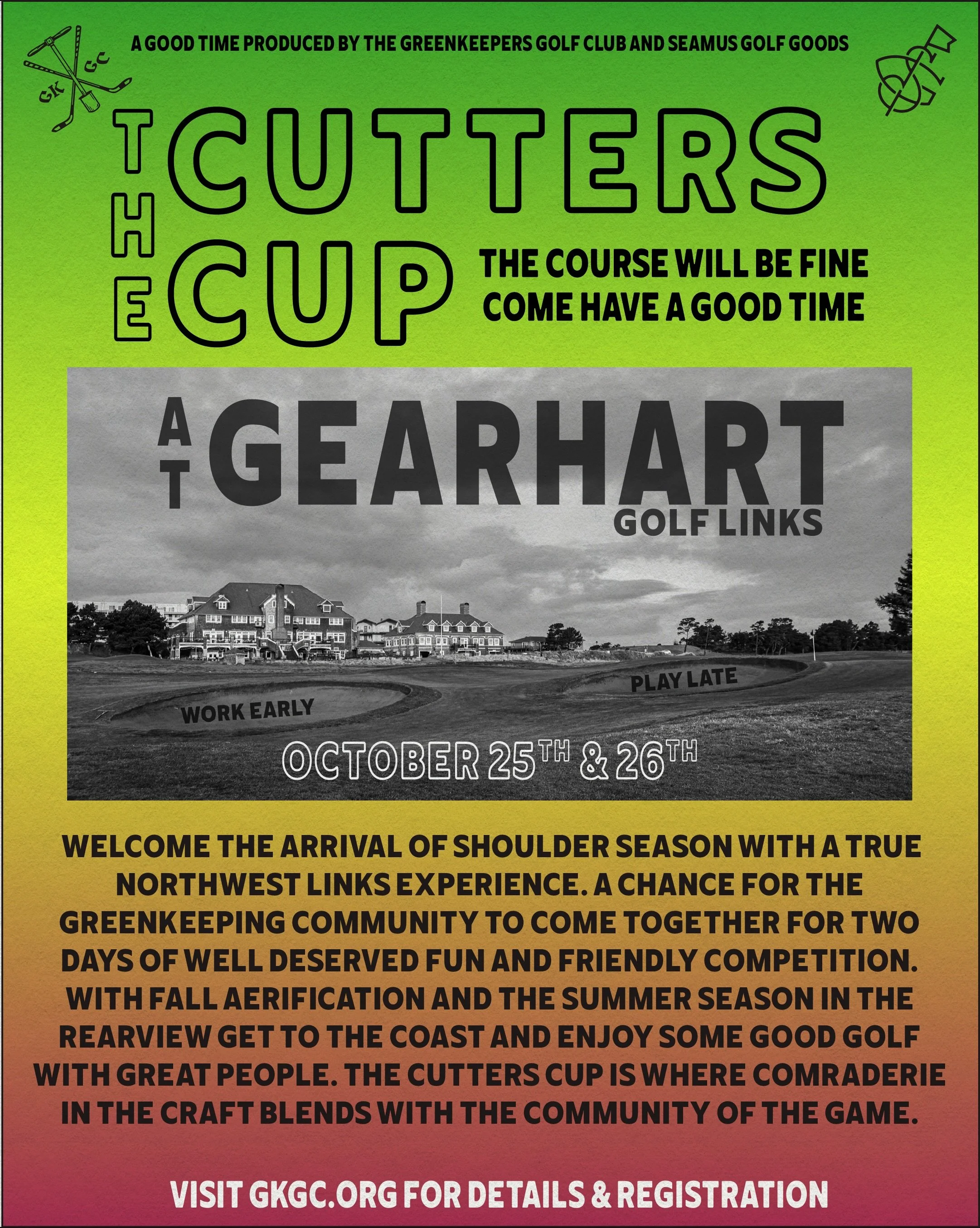 Grab a partner and give yourself something to look forward to. Registration for the Cutters Cup presented my @seamusgolf is now LIVE. 
#linkinbio
#workearlyplaylate
#golfisgoodforgreenkeepers
#moreturfdogs