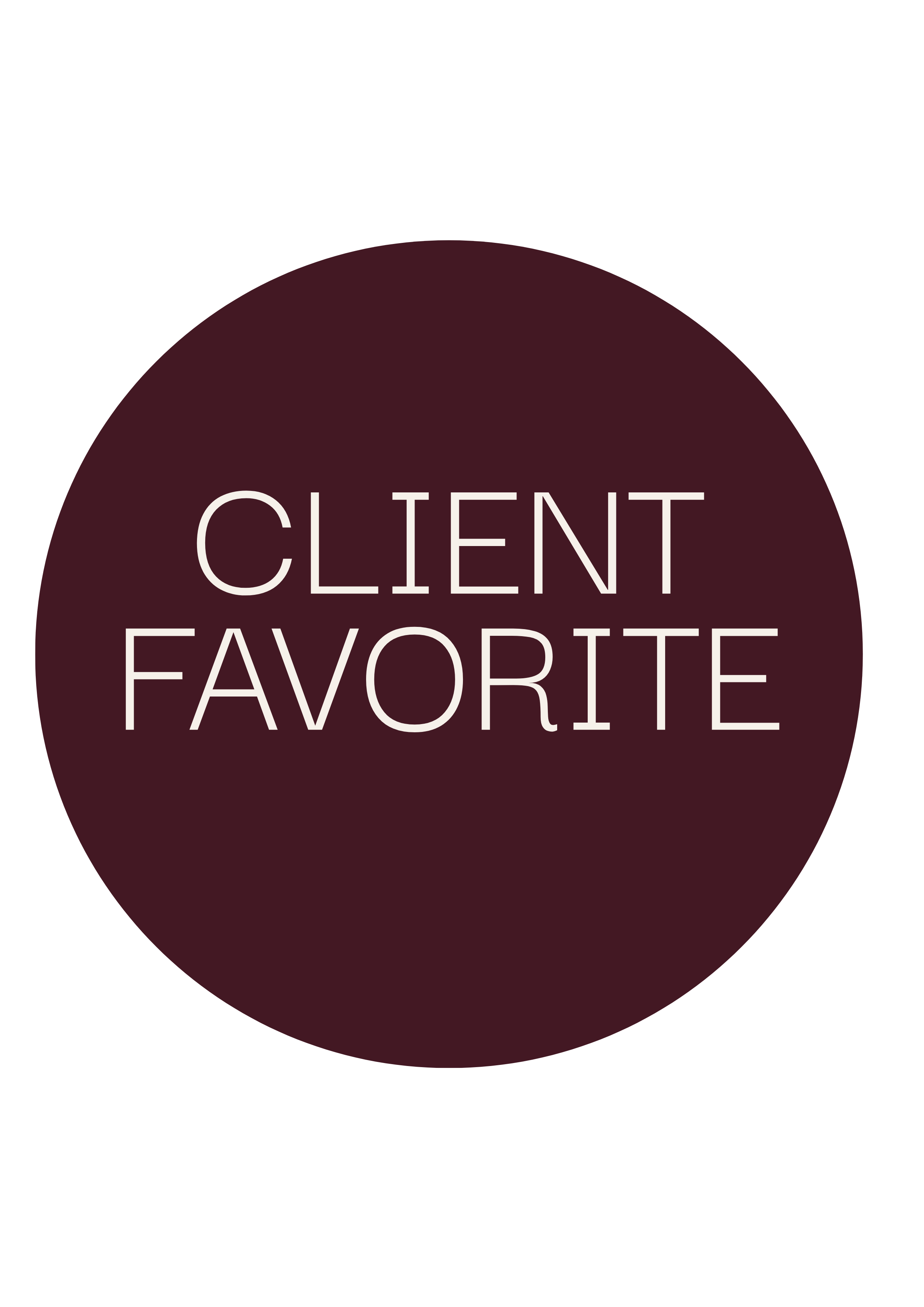A circular logo with a wine-colored background and white text that reads 'Client Favorite'