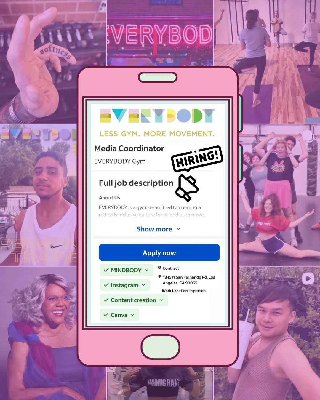 NOW HIRING! 📣

🌈EVERYBODY is a Trans and Woman owned gym committed to creating a radically inclusive culture for all bodies to move, strengthen, and heal. We are celebrating our 10th year as a small LA-based business!

We believe health and wellnes