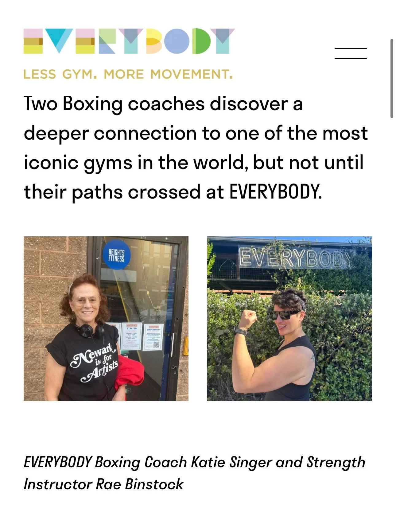 #SundayStory NEW JOURNAL! 🥊

A RELENTLESS JOURNEY//
Two Boxing coaches discover a deeper connection to one of the most iconic gyms in the world, but not until their paths crossed at EVERYBODY. 

Follow the link in bio to read more about Rae Binstock