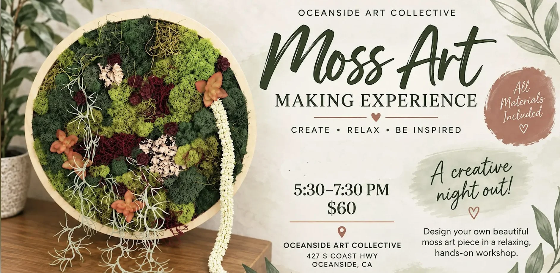 Moss Art Making Experience at Oceanside Art Collective