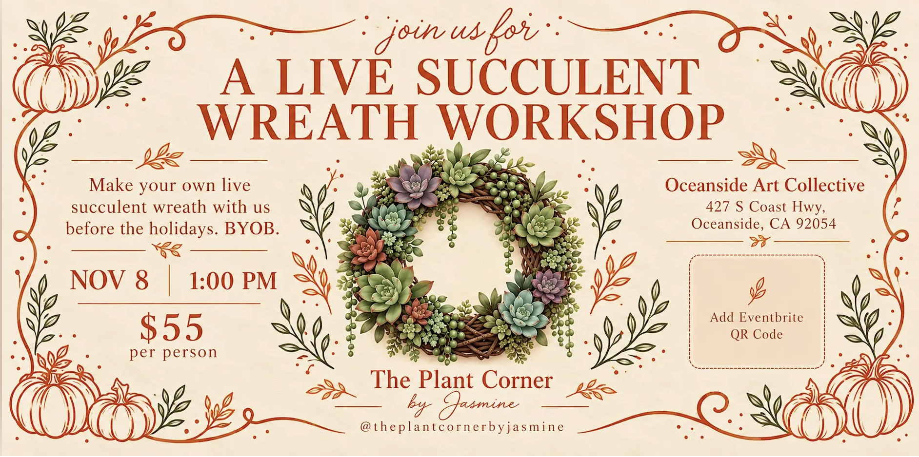 Live Succulent Wreath Workshop at Oceanside Art Collective