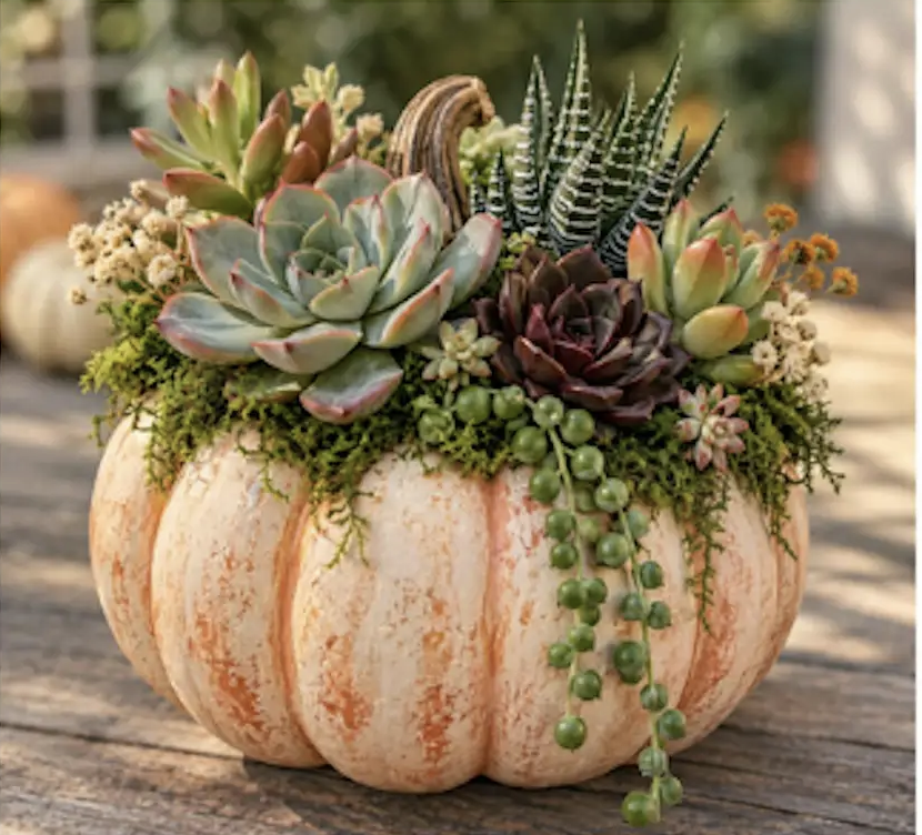 Pumpkin Succulent Arrangement at Oceanside Art Collective