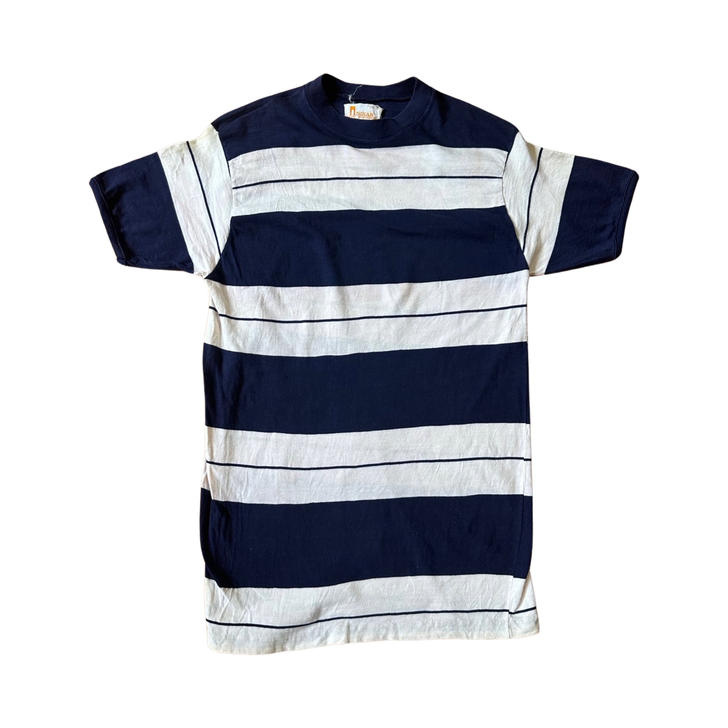 Vintage 1950s Navy and White Striped Cotton T-shirt 60s Ringer Tee