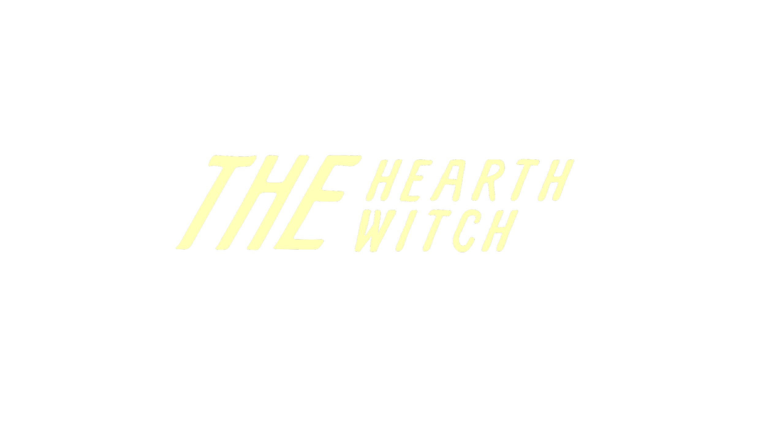 Yellow “The Hearth Witch” text on a black background