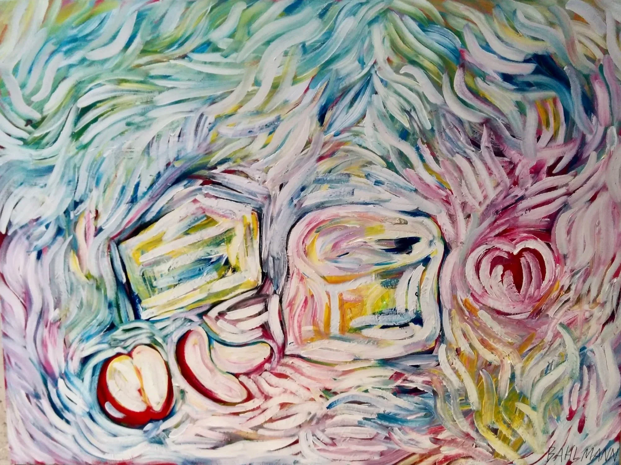Cheese & Apples - Bright Acrylic Painting Wall Art